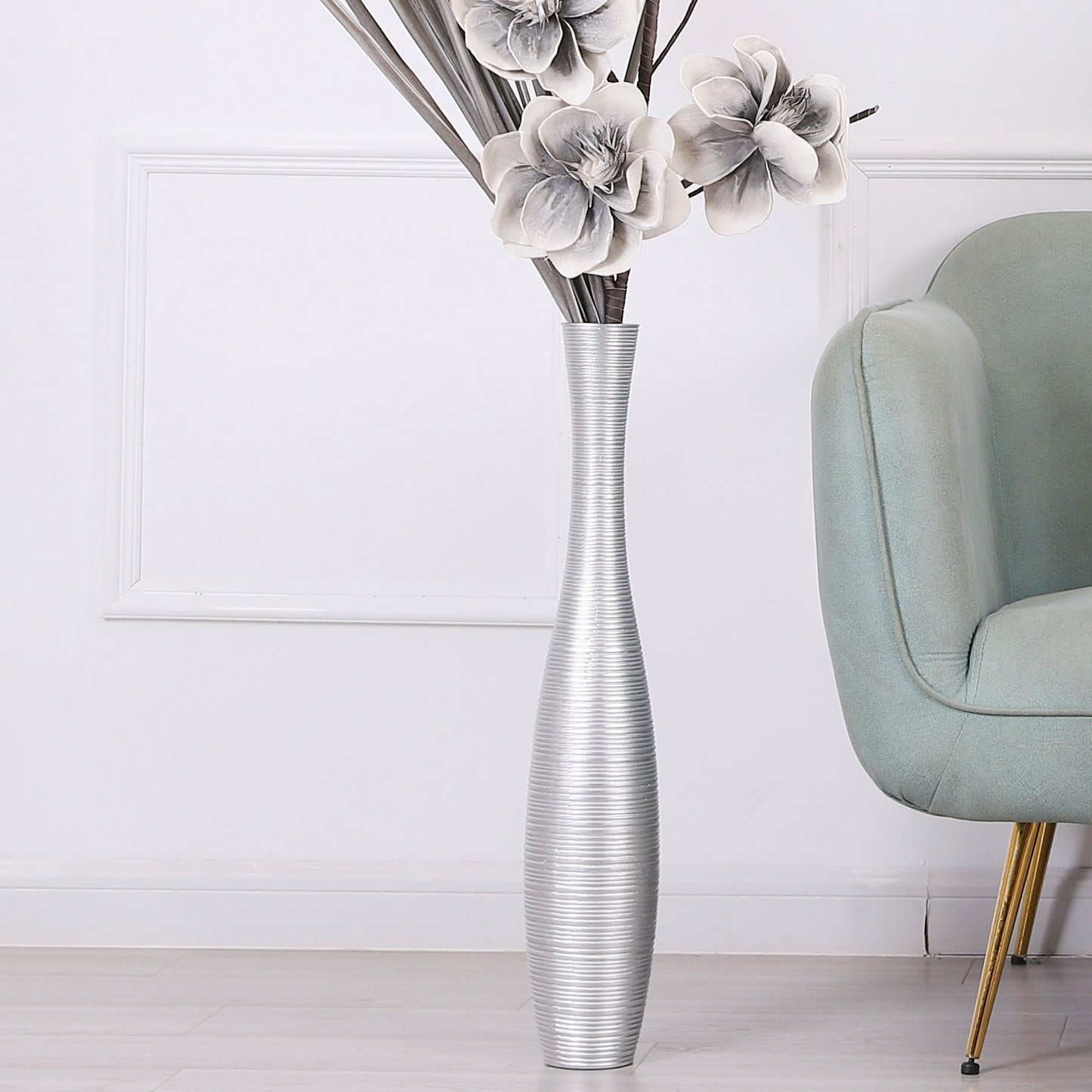 Large Resin Floor Vase – Stylish Waterproof Vase for Fresh & Dried Flowers, silver, 26 inches