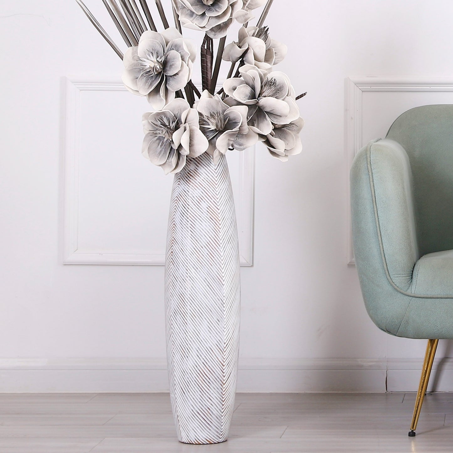 Large Resin Floor Vase – Stylish Waterproof Vase for Fresh & Dried Flowers, white wash, 26 inches