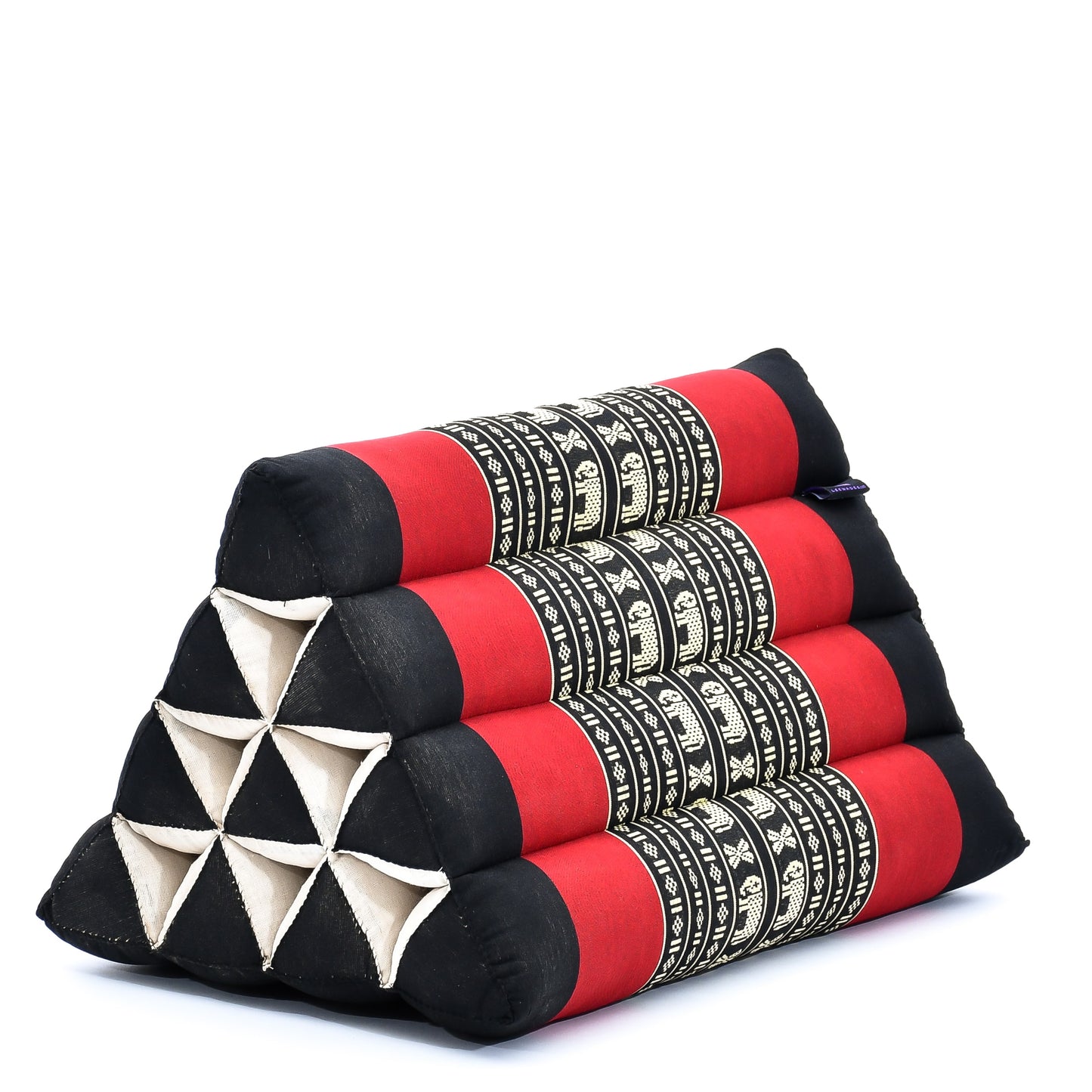 Triangular Kapok Backrest Cushion – Firm Thai Reading Pillow with Cotton Cover in Plain or Patterned Designs, Sf13 - Red, Black, triangle cushion