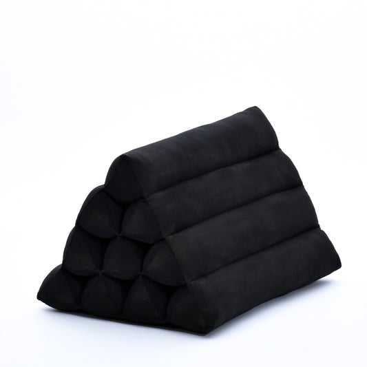 Triangular Kapok Backrest Cushion – Firm Thai Reading Pillow with Cotton Cover in Plain or Patterned Designs, Cl02 - Black, triangle cushion