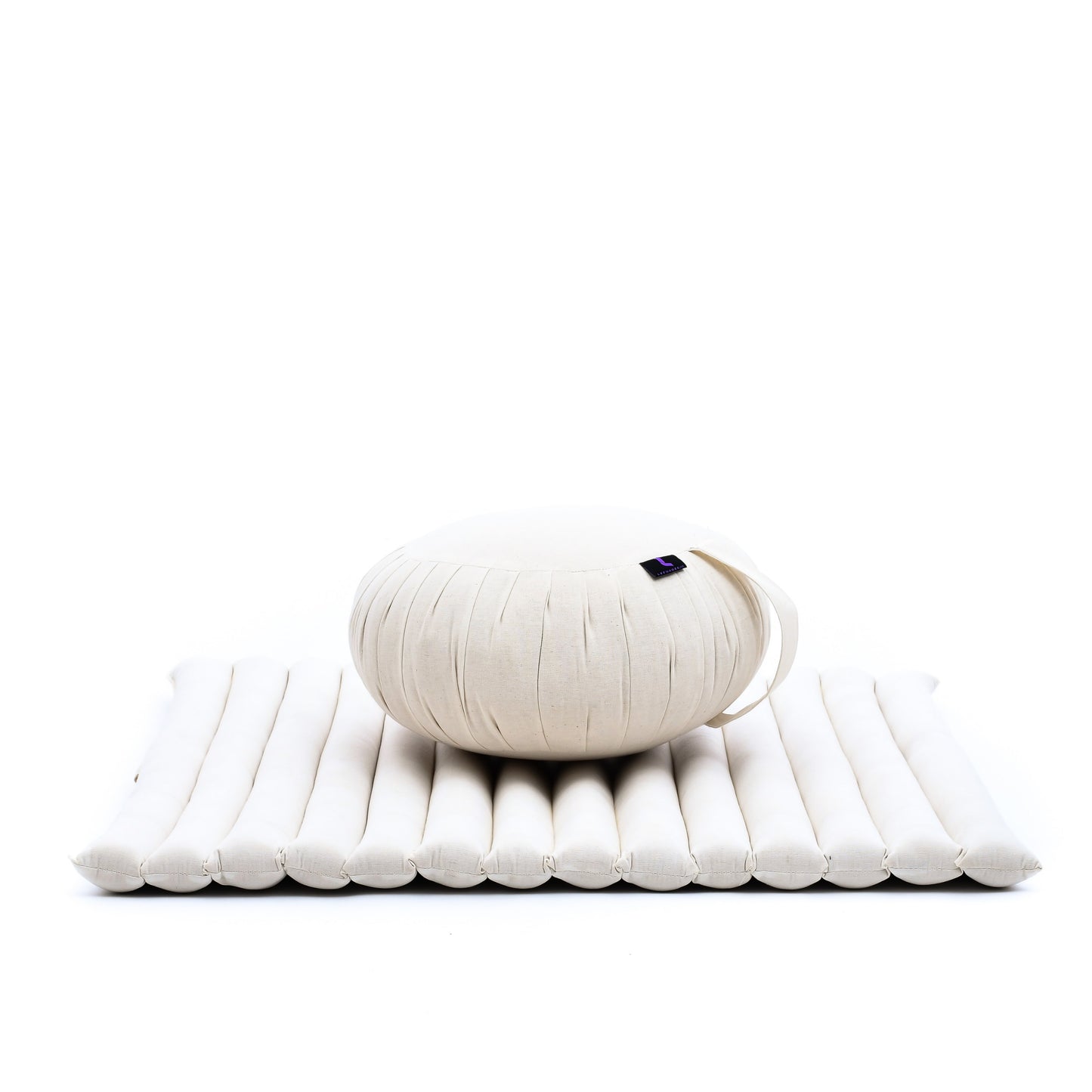 Kapok Meditation Cushion Set – Zabuton Mat & Zafu Seat Cushion with Cotton Cover, Cl01 - Ecru