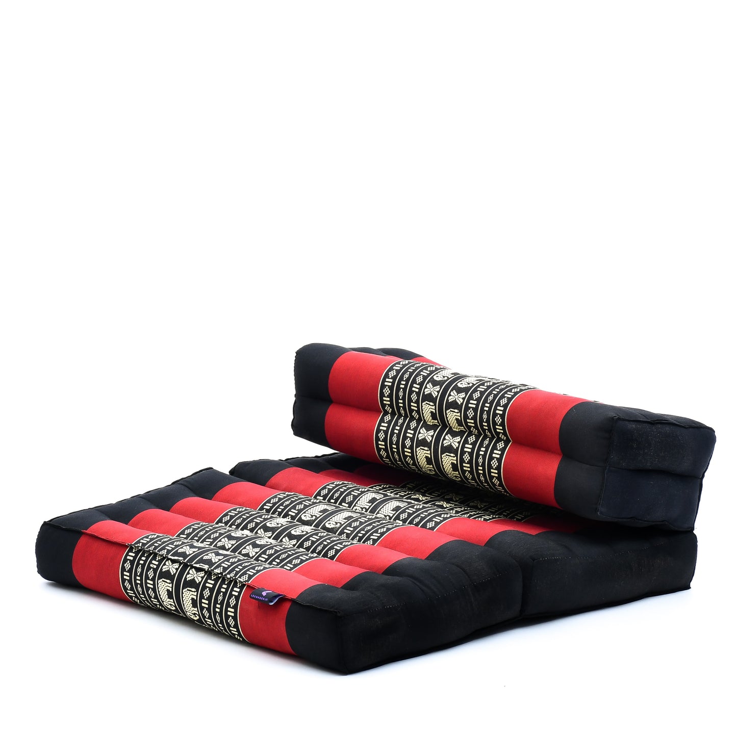 Foldable Meditation Cushion – Compact Kapok Seat with Foot Pad and Cotton Cover in Solid Colors or Thai Pattern, Sf13 - Red, Black