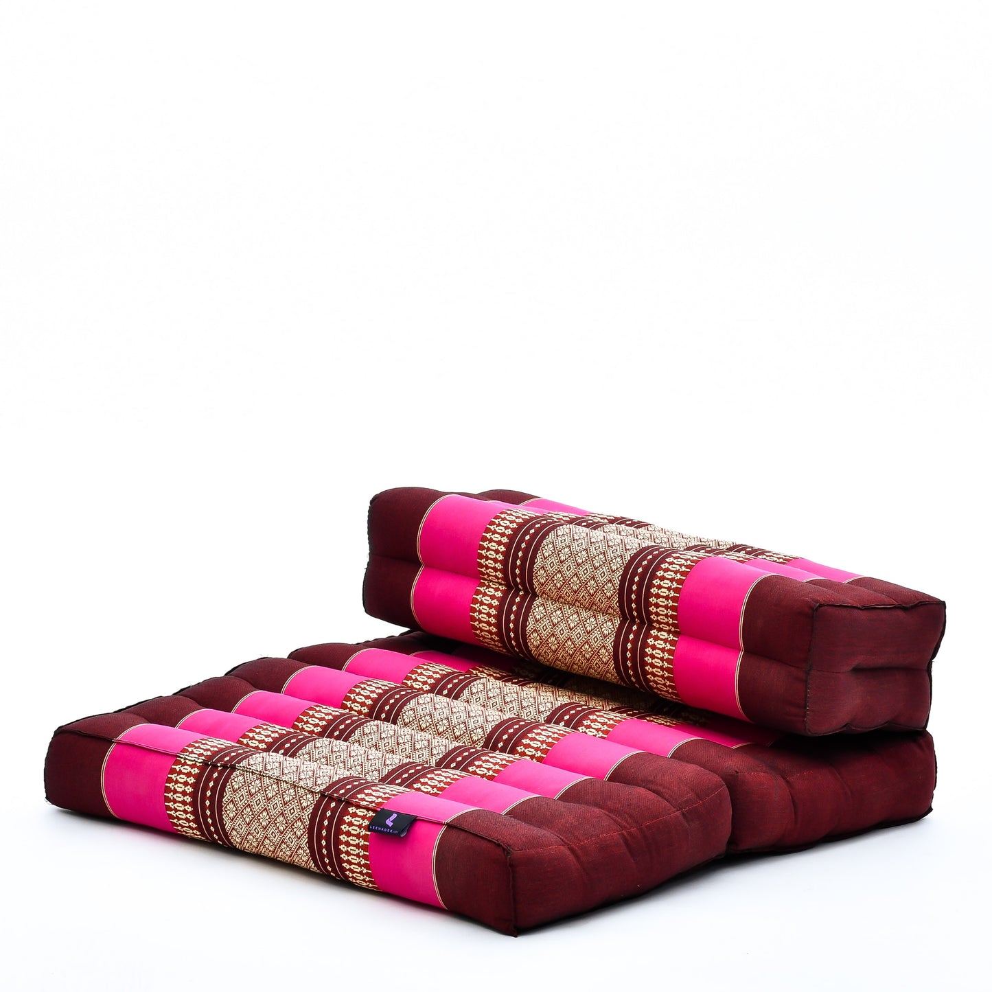 Foldable Meditation Cushion – Compact Kapok Seat with Foot Pad and Cotton Cover in Solid Colors or Thai Pattern, Sf29 - Auburn, Pink