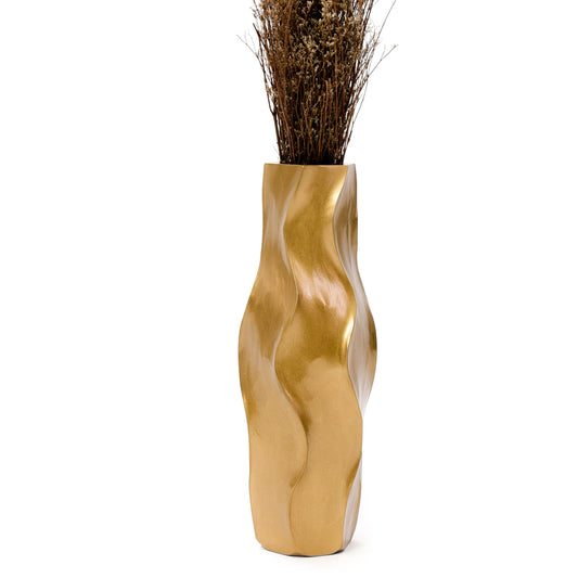 Compact Resin Vase – Stylish Waterproof Decorative Vase for Floor, Table or Shelf, gold, 14 inches