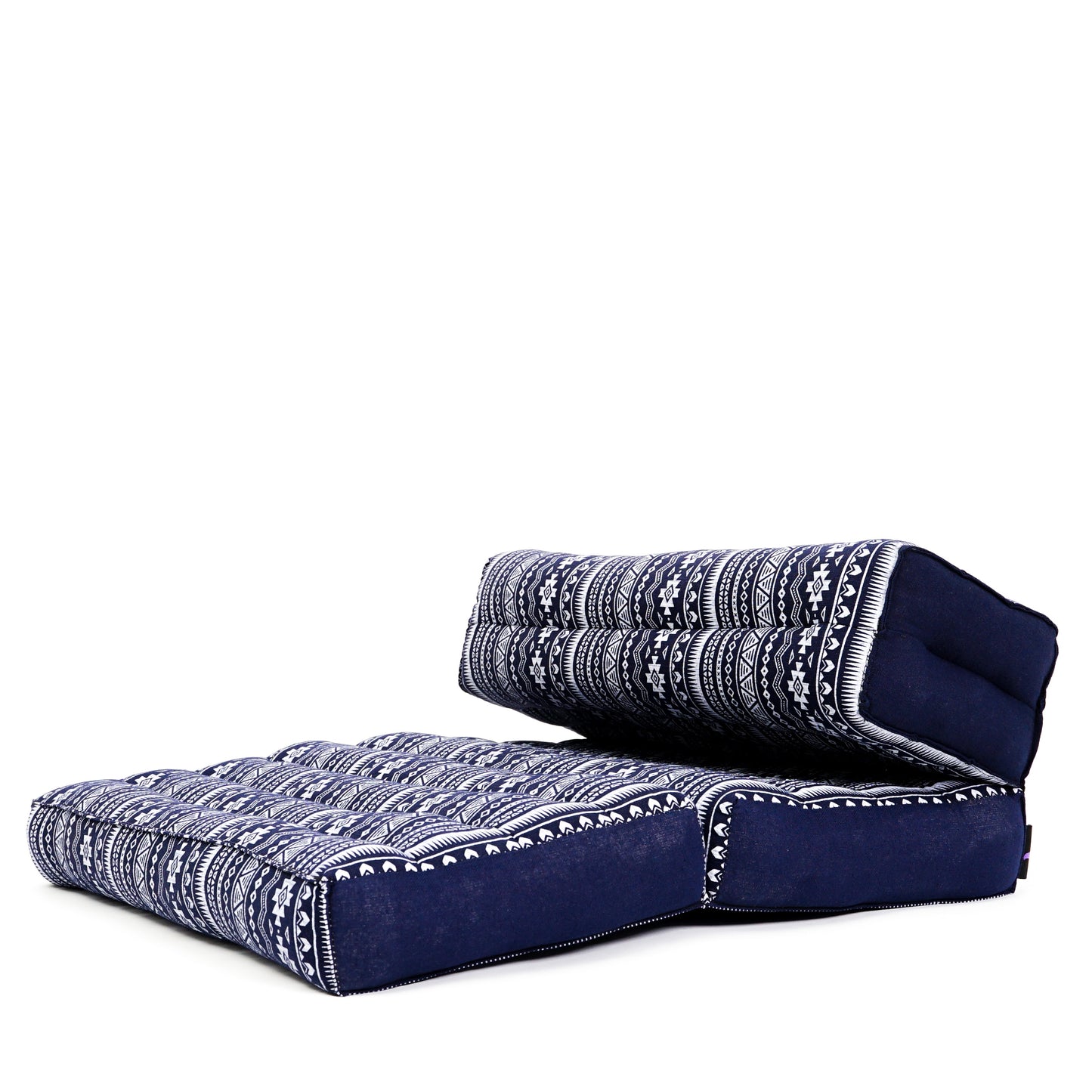 Foldable Meditation Cushion – Compact Kapok Seat with Foot Pad and Cotton Cover in Solid Colors or Thai Pattern, Cbt2 - Dark Blue
