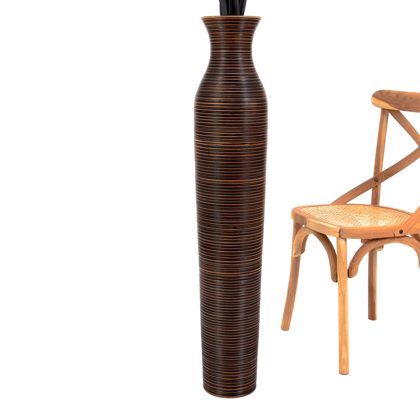 Large Mango Wood Floor Vase – Handcrafted Decorative Highlight from Thailand, brown, 41 inches