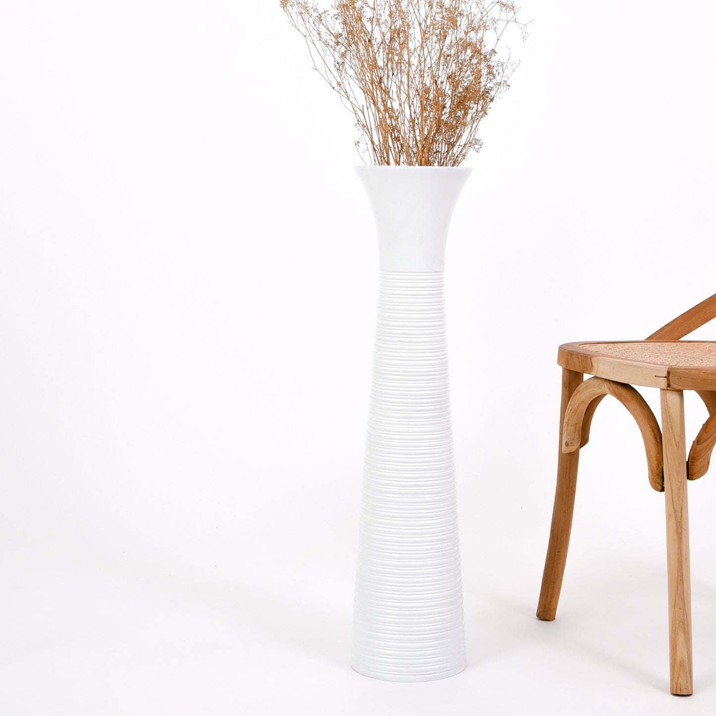 Large Mango Wood Floor Vase – Handcrafted Decorative Highlight from Thailand, white, 26 inches