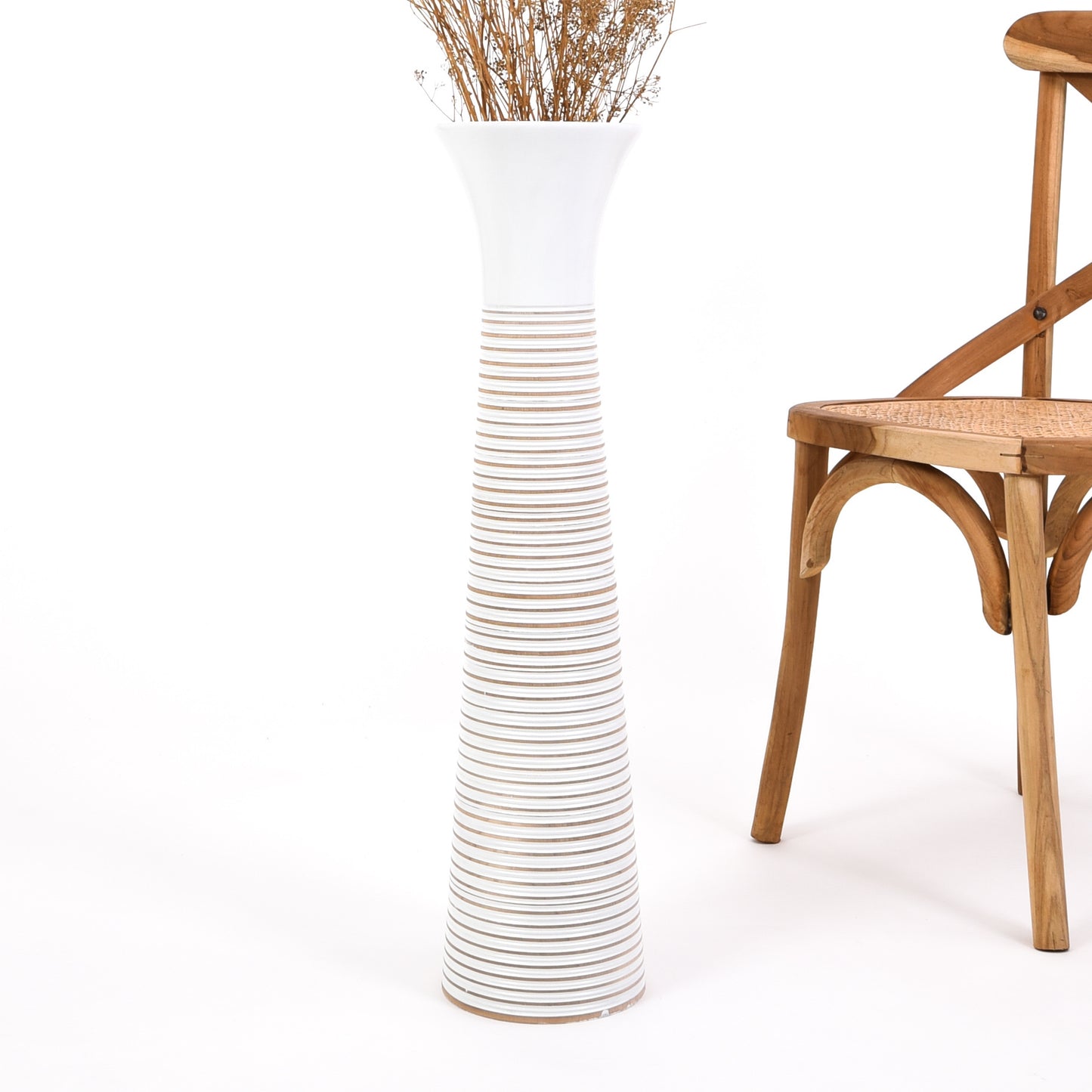 Large Mango Wood Floor Vase – Handcrafted Decorative Highlight from Thailand, white wash, 26 inches