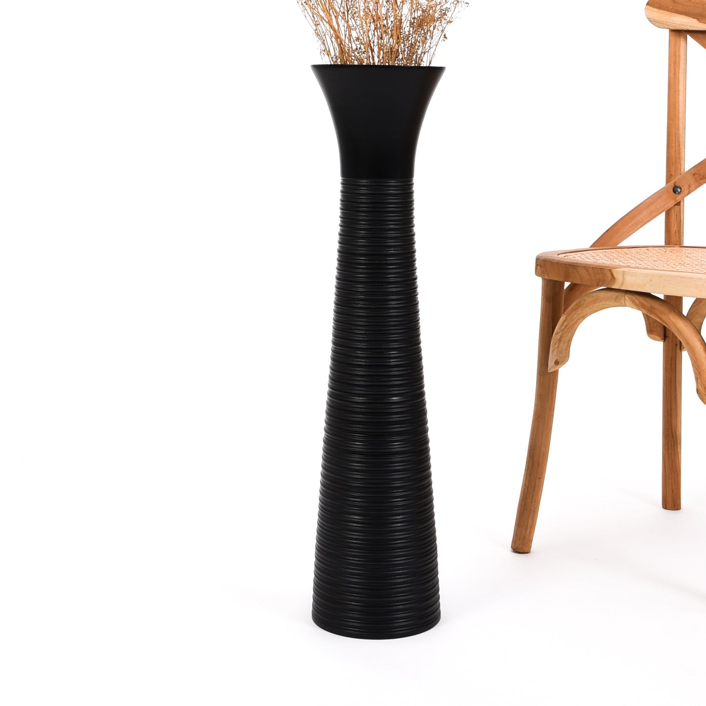 Large Mango Wood Floor Vase – Handcrafted Decorative Highlight from Thailand, black, 26 inches
