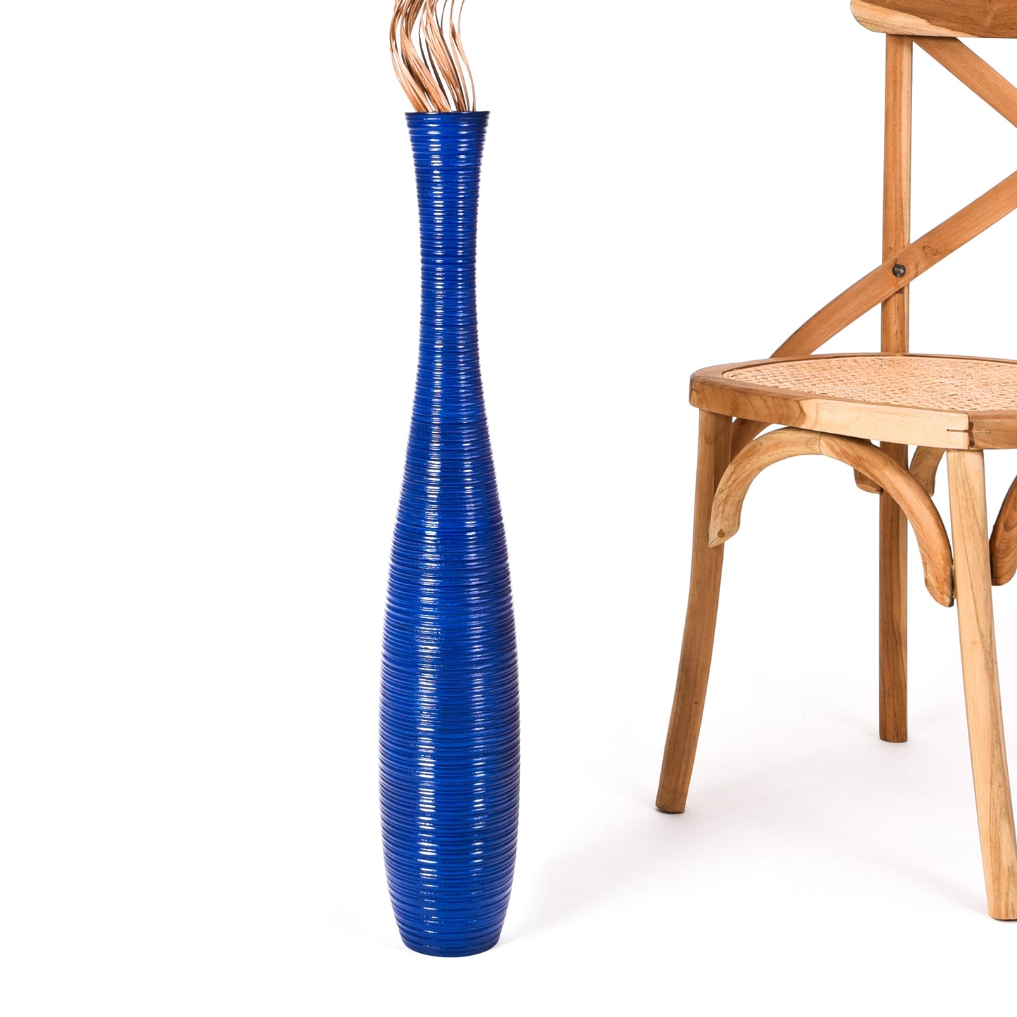Large Mango Wood Floor Vase – Handcrafted Decorative Highlight from Thailand, blue, 26 inches