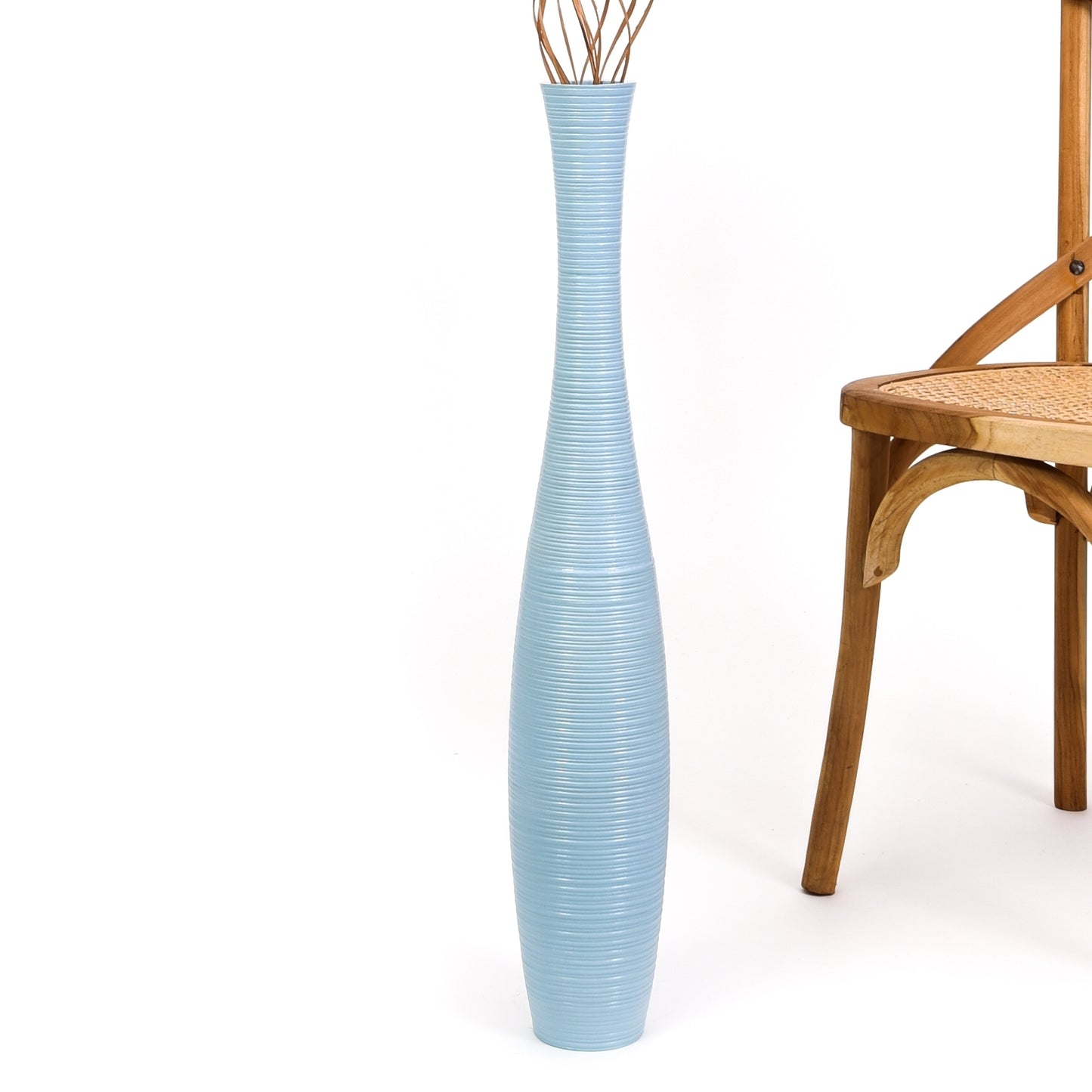 Large Mango Wood Floor Vase – Handcrafted Decorative Highlight from Thailand, light blue, 26 inches