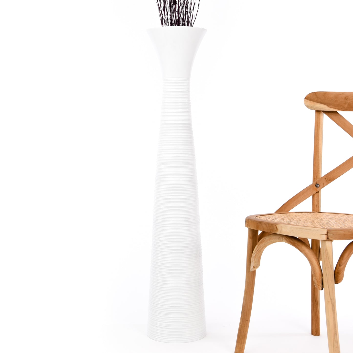 Large Mango Wood Floor Vase – Handcrafted Decorative Highlight from Thailand, white, 41 inches