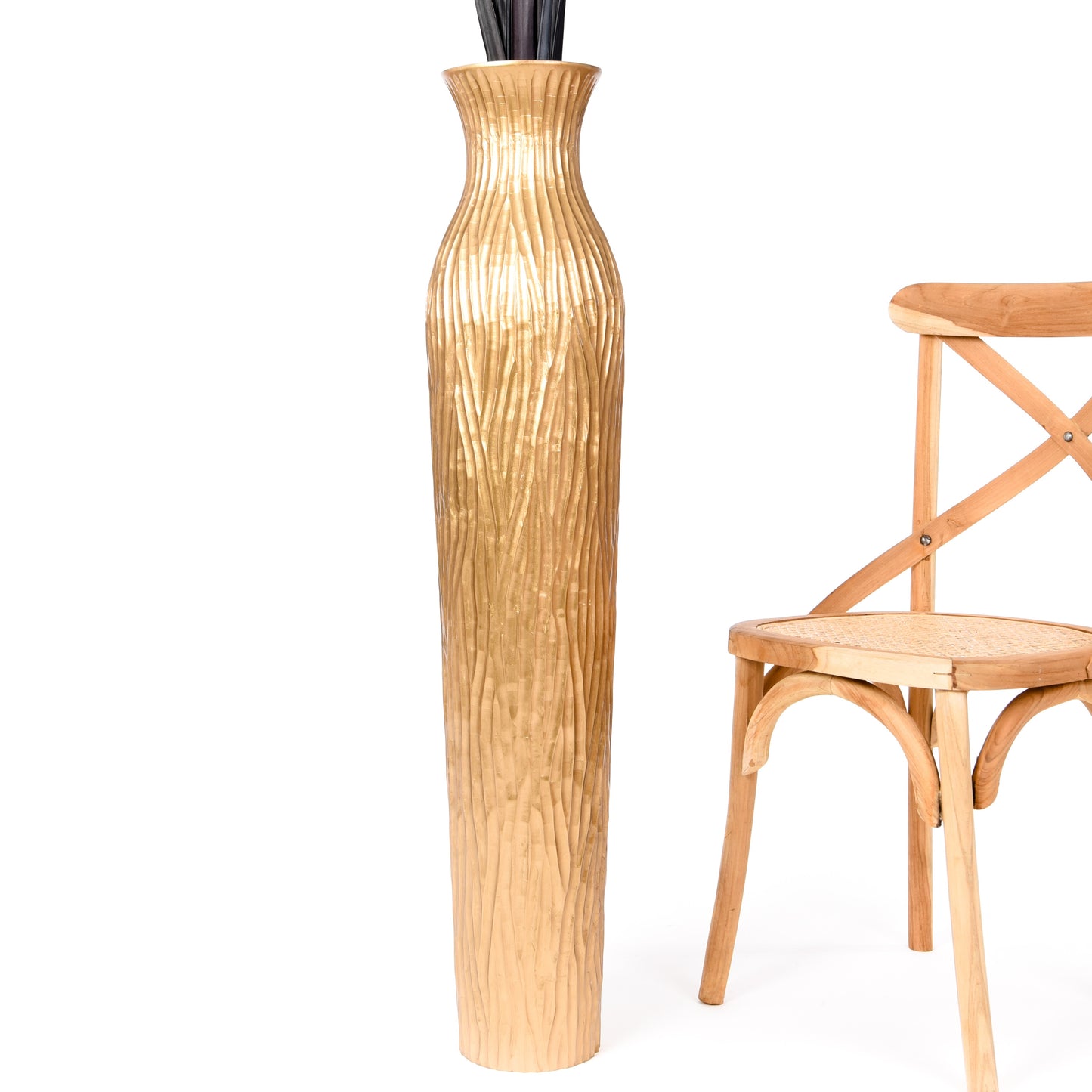 Large Mango Wood Floor Vase – Handcrafted Decorative Highlight from Thailand, gold, 41 inches