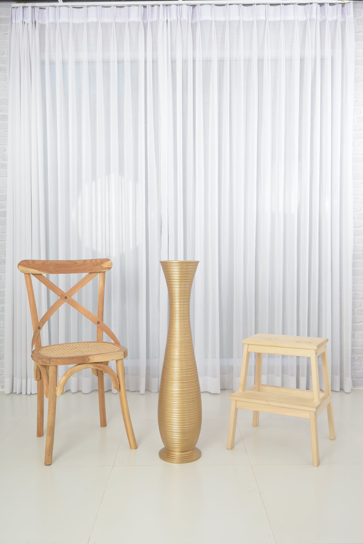 Large Mango Wood Floor Vase – Handcrafted Decorative Highlight from Thailand, gold, 34 inches