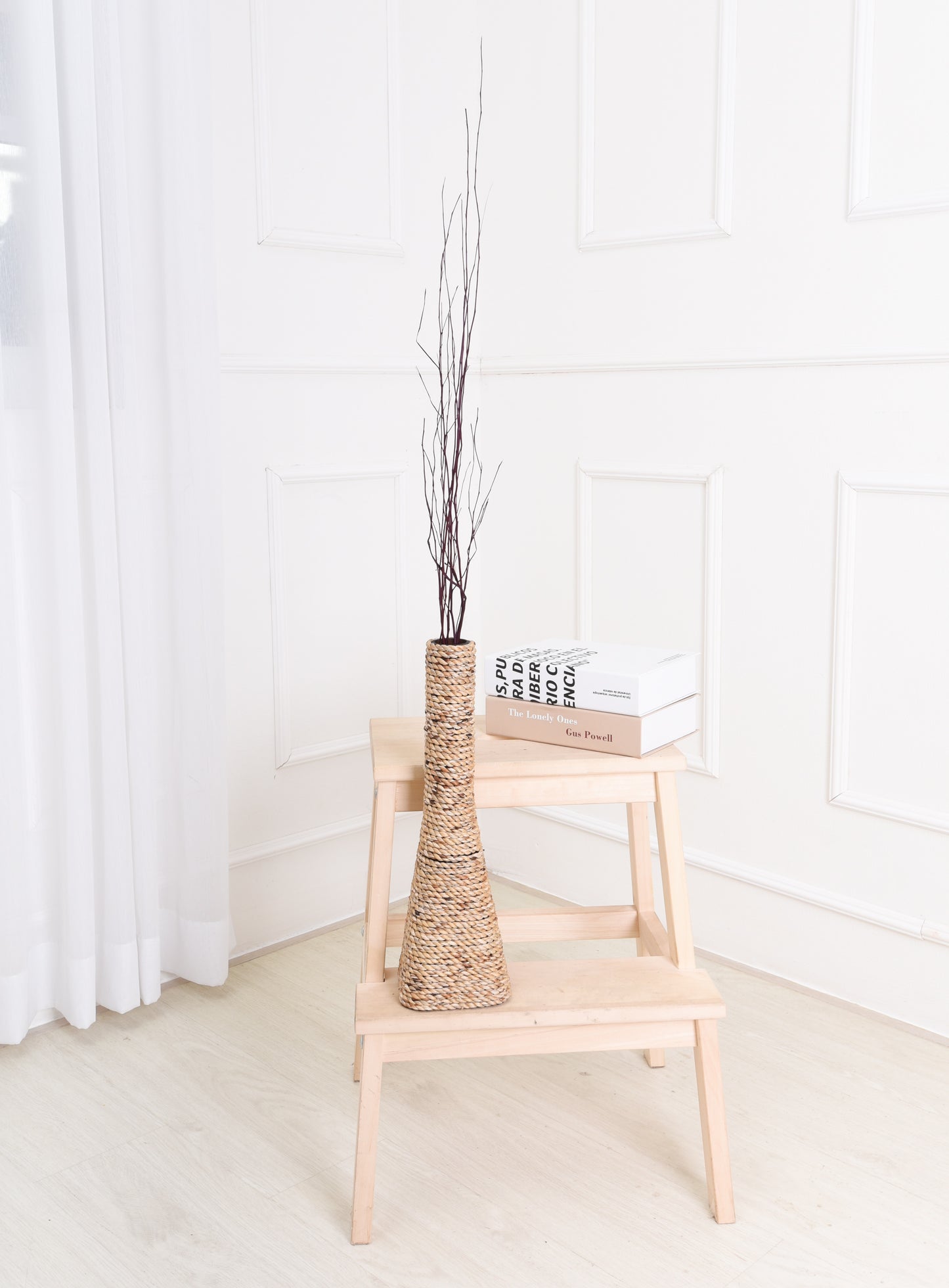 Large & Tall Floor Vase Made of Water Hyacinth and Bamboo – Handwoven Decorative Stand Vase for Dried Flowers & Branches, ecru, 16 inches - Model 2