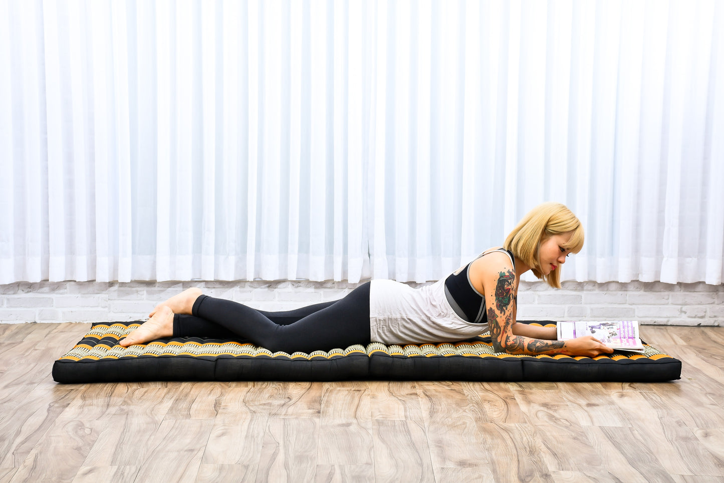 Kapok Folding Mattress – Thick Cotton Padded Guest Bed for Home, Sleeping & Mindfulness Corner, Sf03 - Black, Orange, M: 79x28