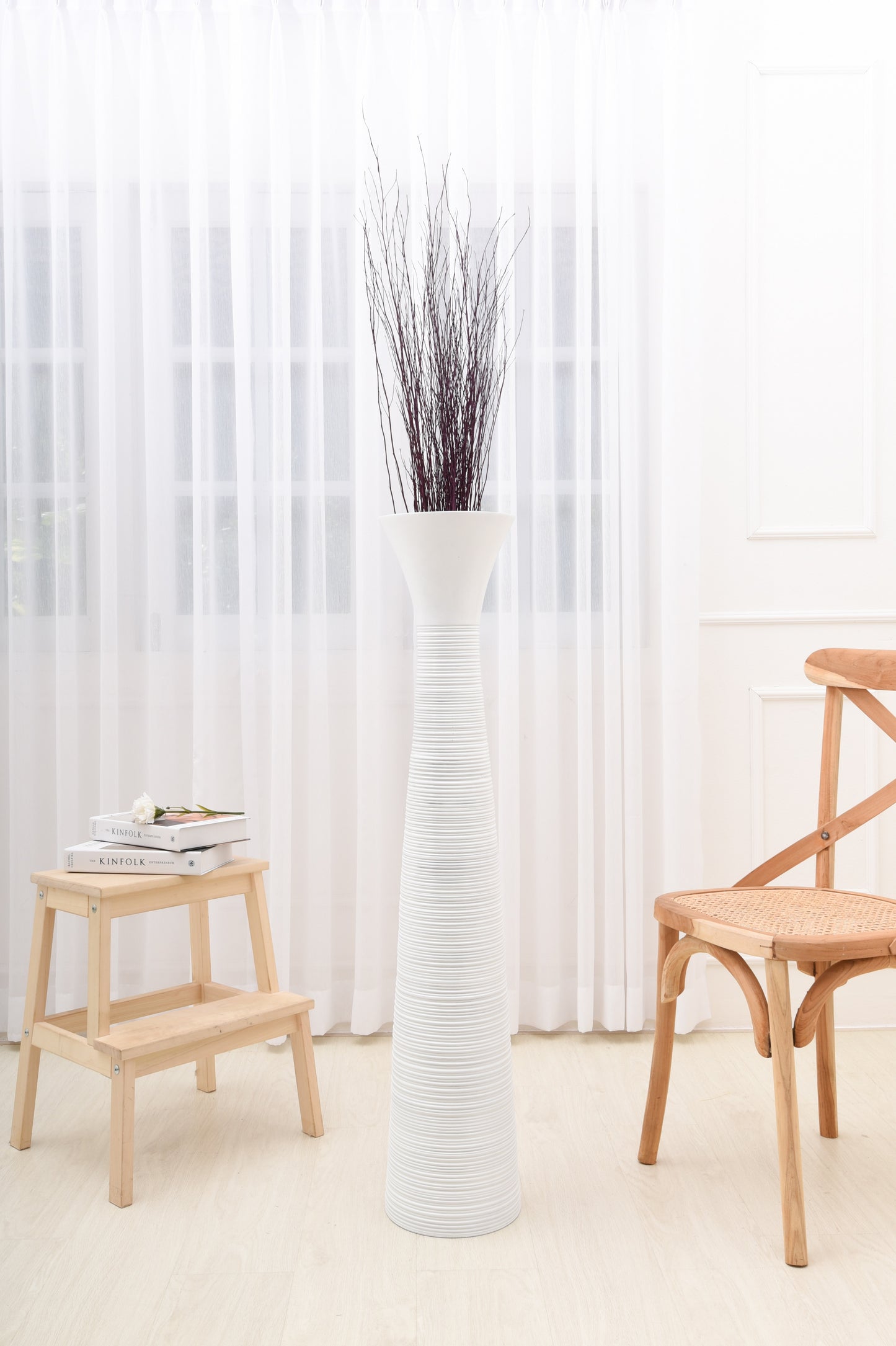 Large Mango Wood Floor Vase – Handcrafted Decorative Highlight from Thailand, white, 41 inches