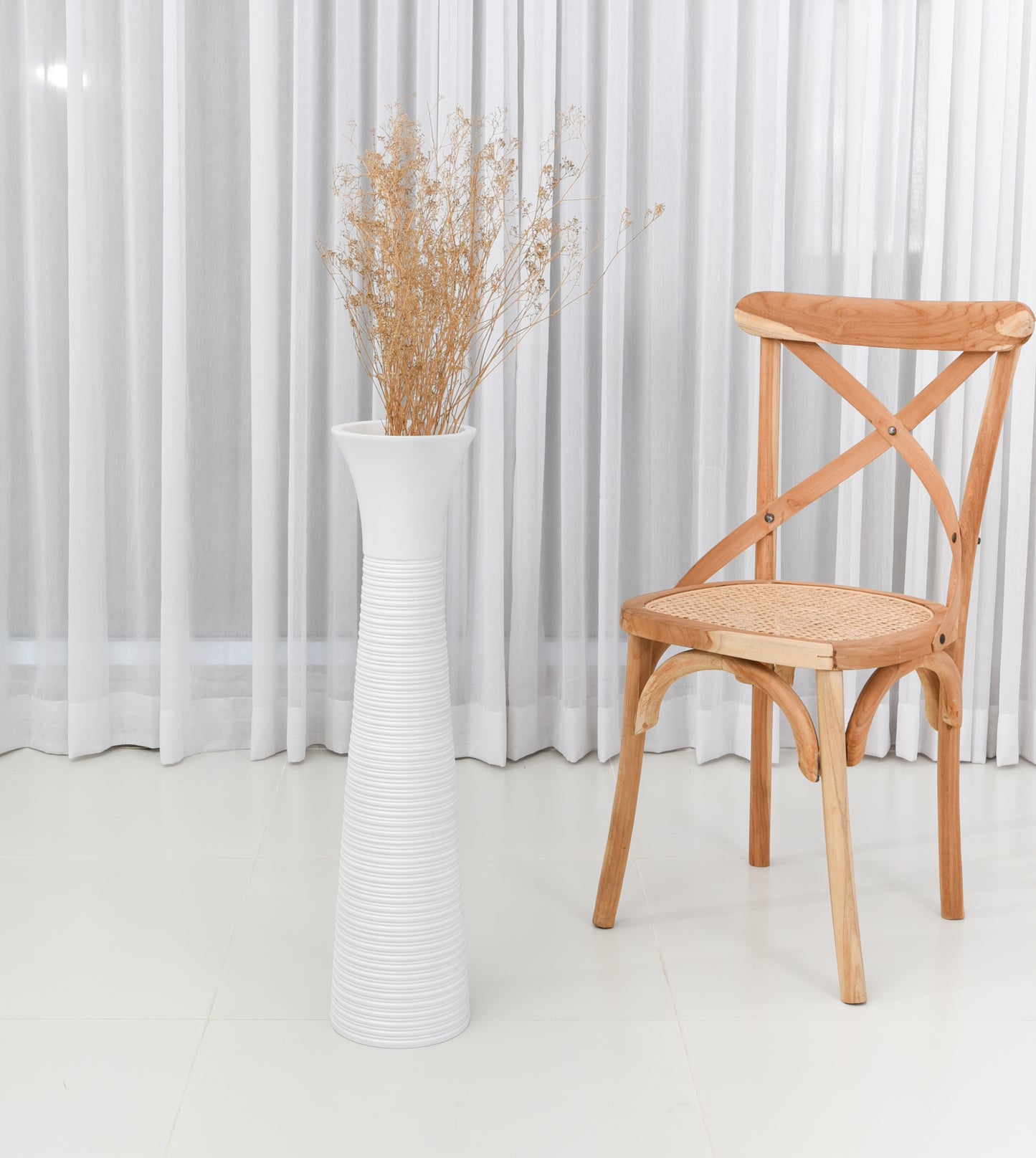 Large Mango Wood Floor Vase – Handcrafted Decorative Highlight from Thailand, white, 26 inches