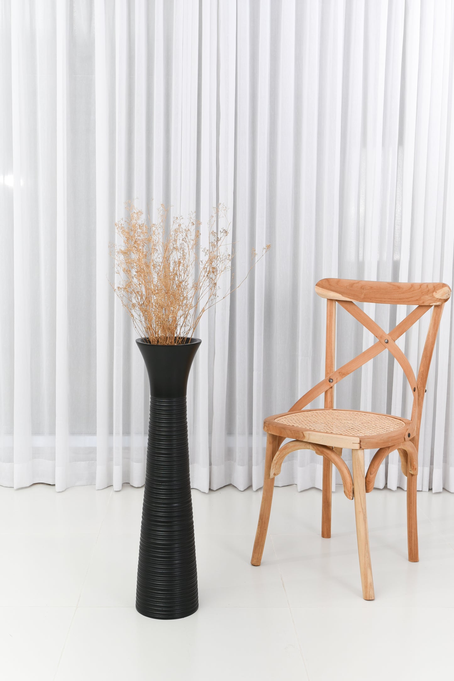 Large Mango Wood Floor Vase – Handcrafted Decorative Highlight from Thailand, black, 26 inches