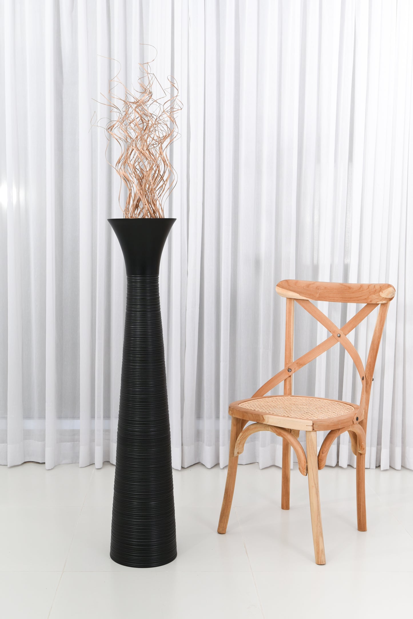 Large Mango Wood Floor Vase – Handcrafted Decorative Highlight from Thailand, black, 41 inches