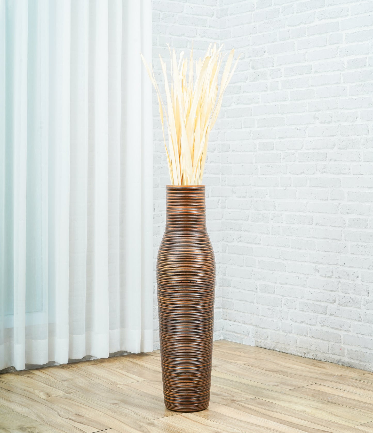 Large Mango Wood Floor Vase – Handcrafted Decorative Highlight from Thailand, brown, 26 inches