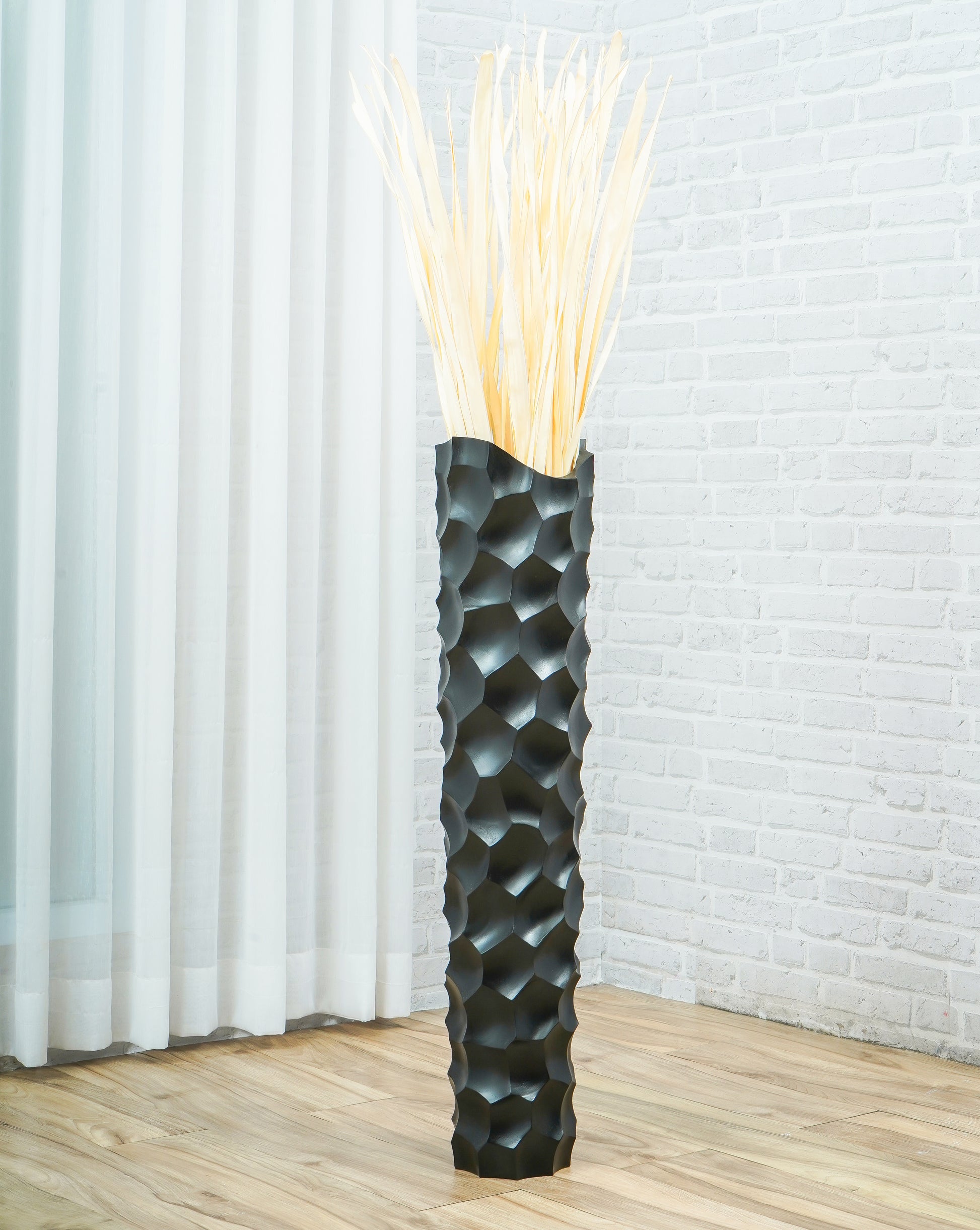 Large Mango Wood Floor Vase – Handcrafted Decorative Highlight from Thailand, black, 34 inches