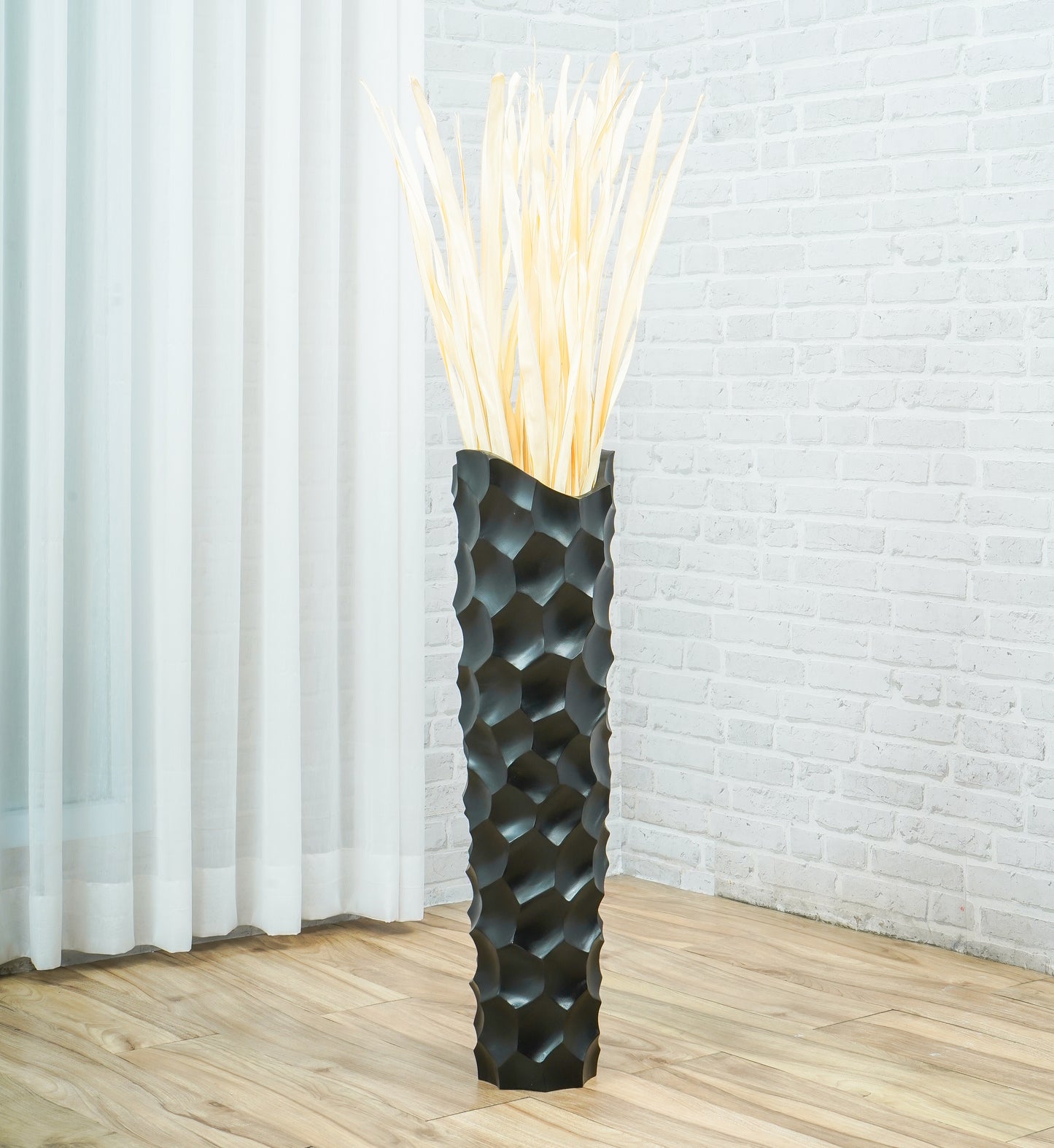 Large Mango Wood Floor Vase – Handcrafted Decorative Highlight from Thailand, black, 26 inches