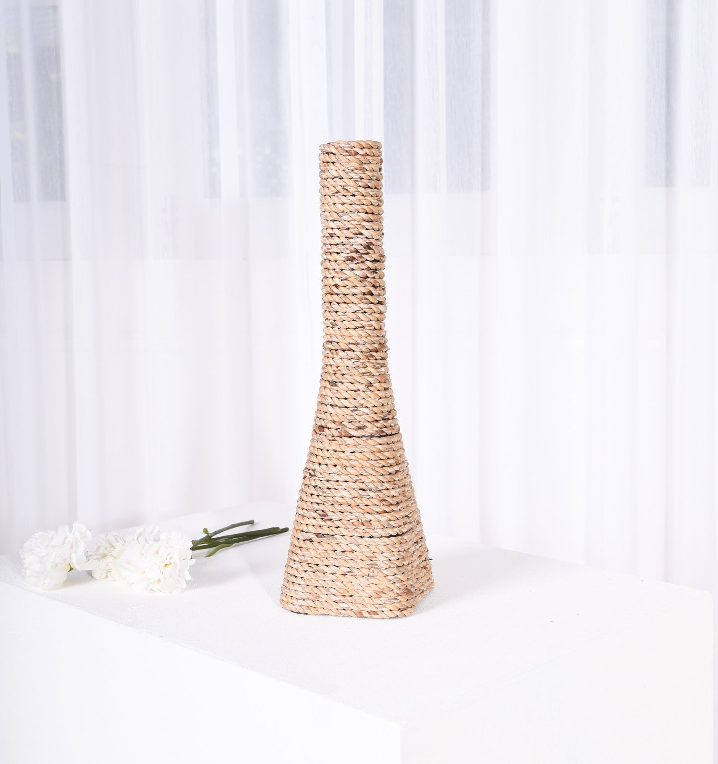 Large & Tall Floor Vase Made of Water Hyacinth and Bamboo – Handwoven Decorative Stand Vase for Dried Flowers & Branches, ecru, 16 inches - Model 2