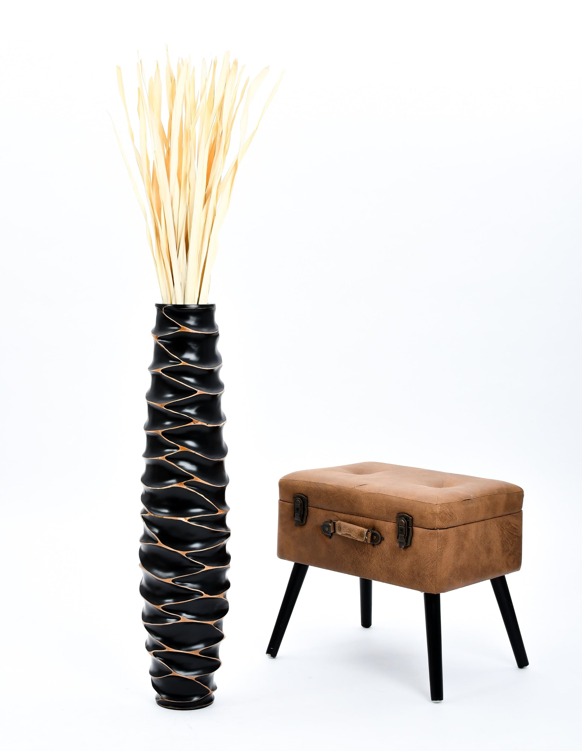 Large Mango Wood Floor Vase – Handcrafted Decorative Highlight from Thailand, black, 34 inches