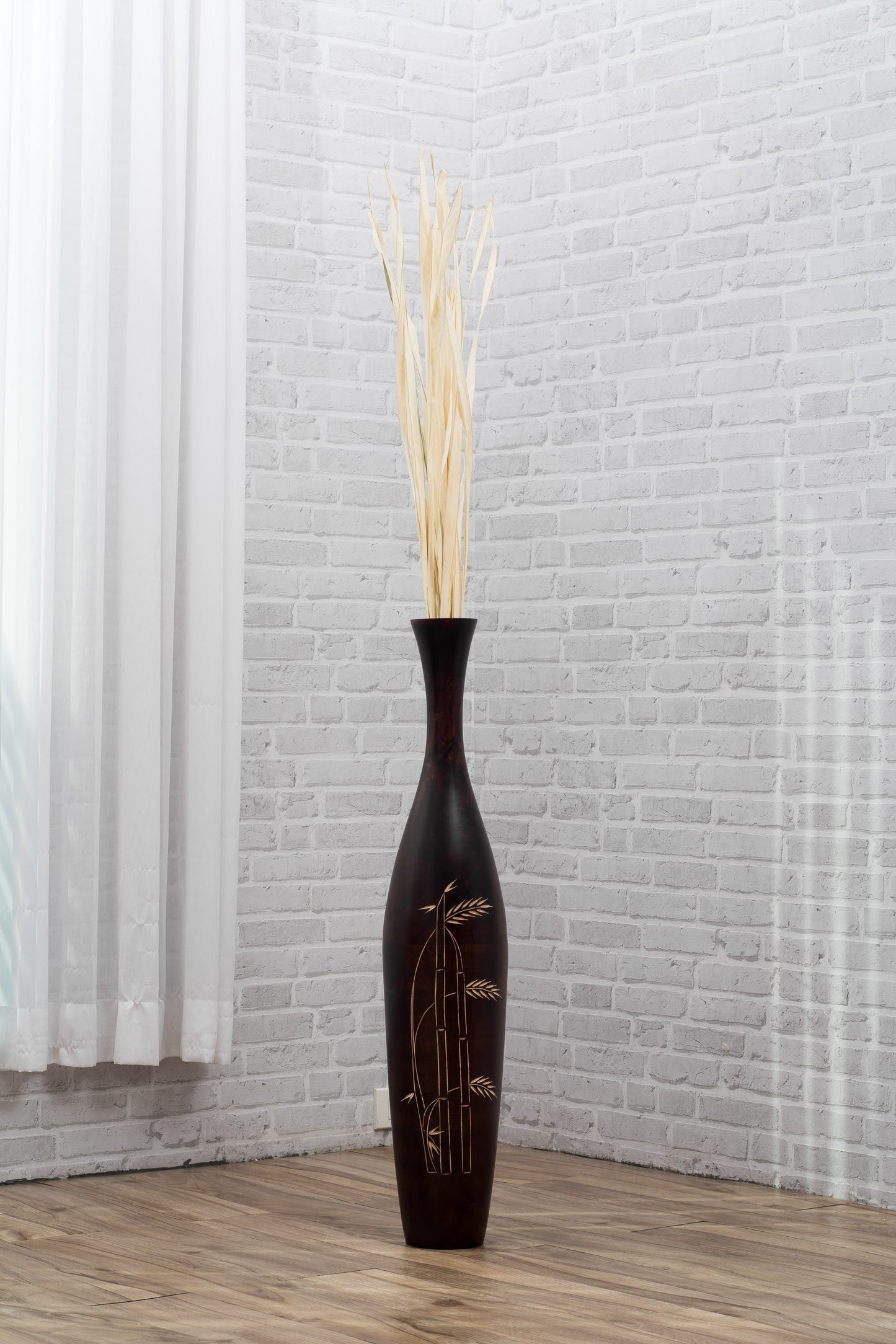 Large Mango Wood Floor Vase – Handcrafted Decorative Highlight from Thailand, brown, 34 inches