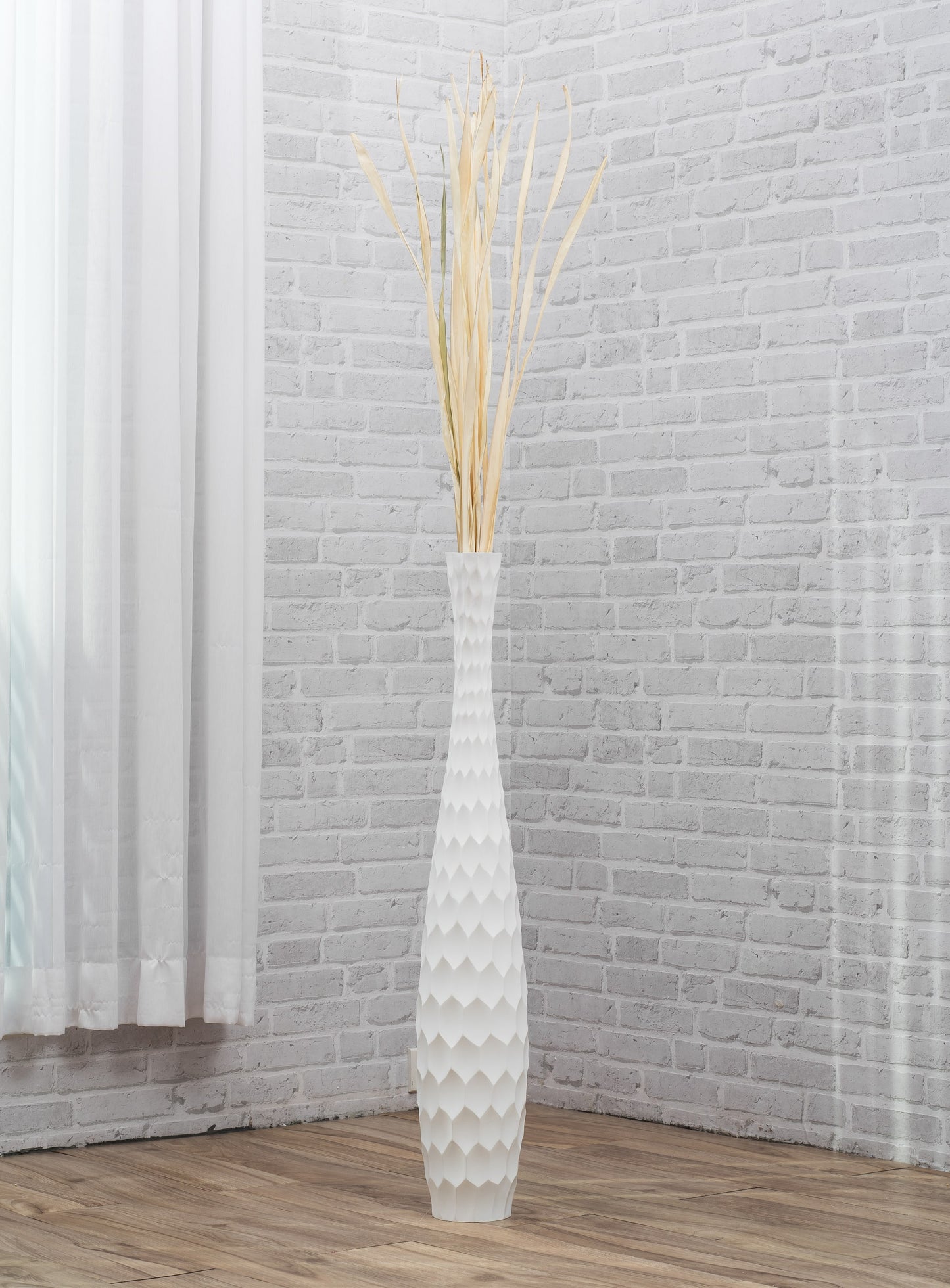 Large Mango Wood Floor Vase – Handcrafted Decorative Highlight from Thailand, white, 34 inches