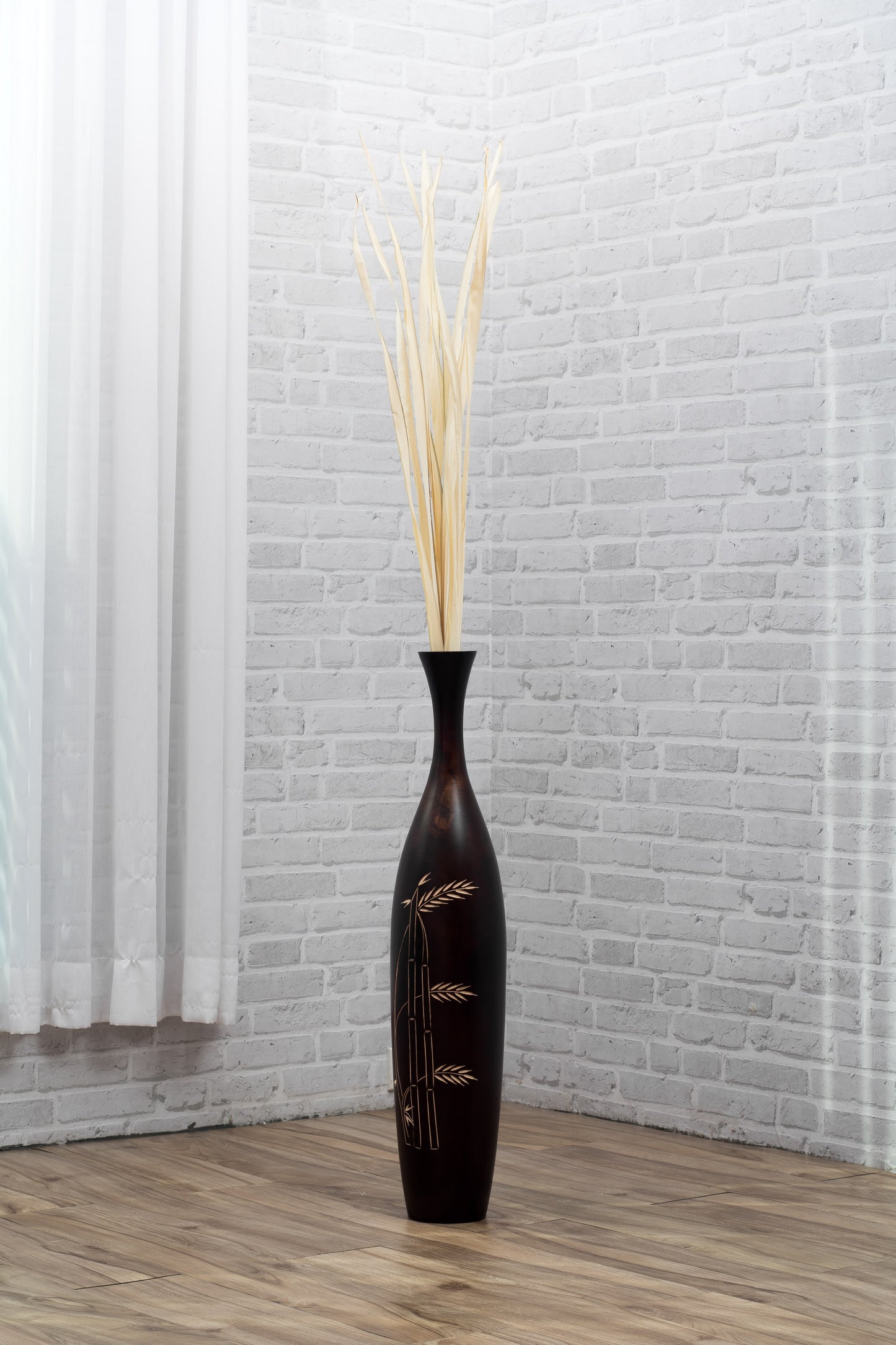 Large Mango Wood Floor Vase – Handcrafted Decorative Highlight from Thailand, brown, 26 inches