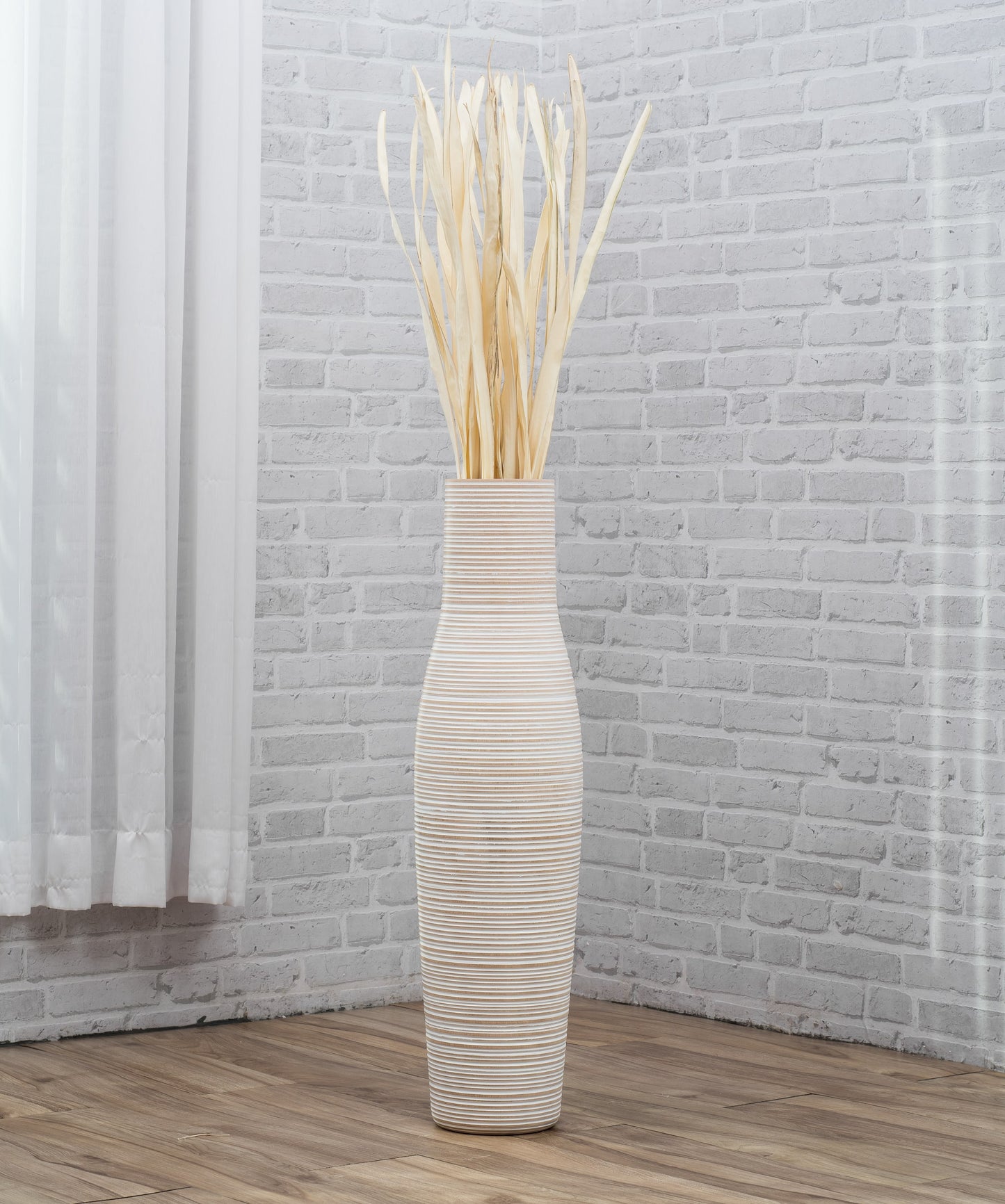 Large Mango Wood Floor Vase – Handcrafted Decorative Highlight from Thailand, white wash, 26 inches
