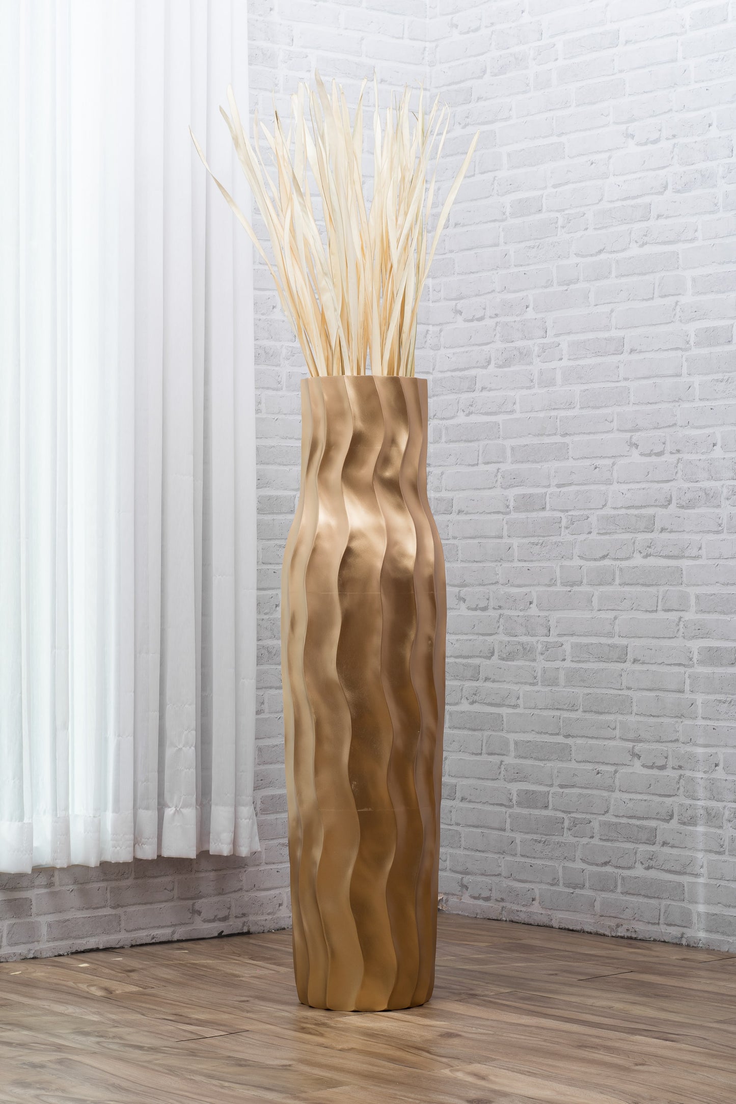 Large Mango Wood Floor Vase – Handcrafted Decorative Highlight from Thailand, gold, 41 inches