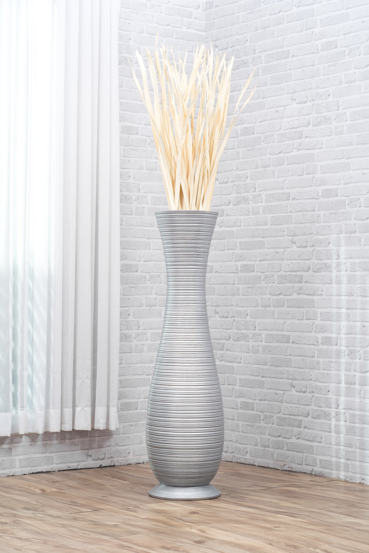 Large Mango Wood Floor Vase – Handcrafted Decorative Highlight from Thailand, silver, 41 inches