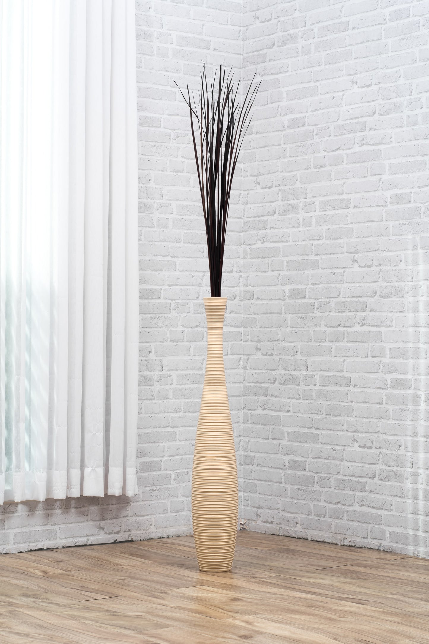 Large Mango Wood Floor Vase – Handcrafted Decorative Highlight from Thailand, cream, 34 inches