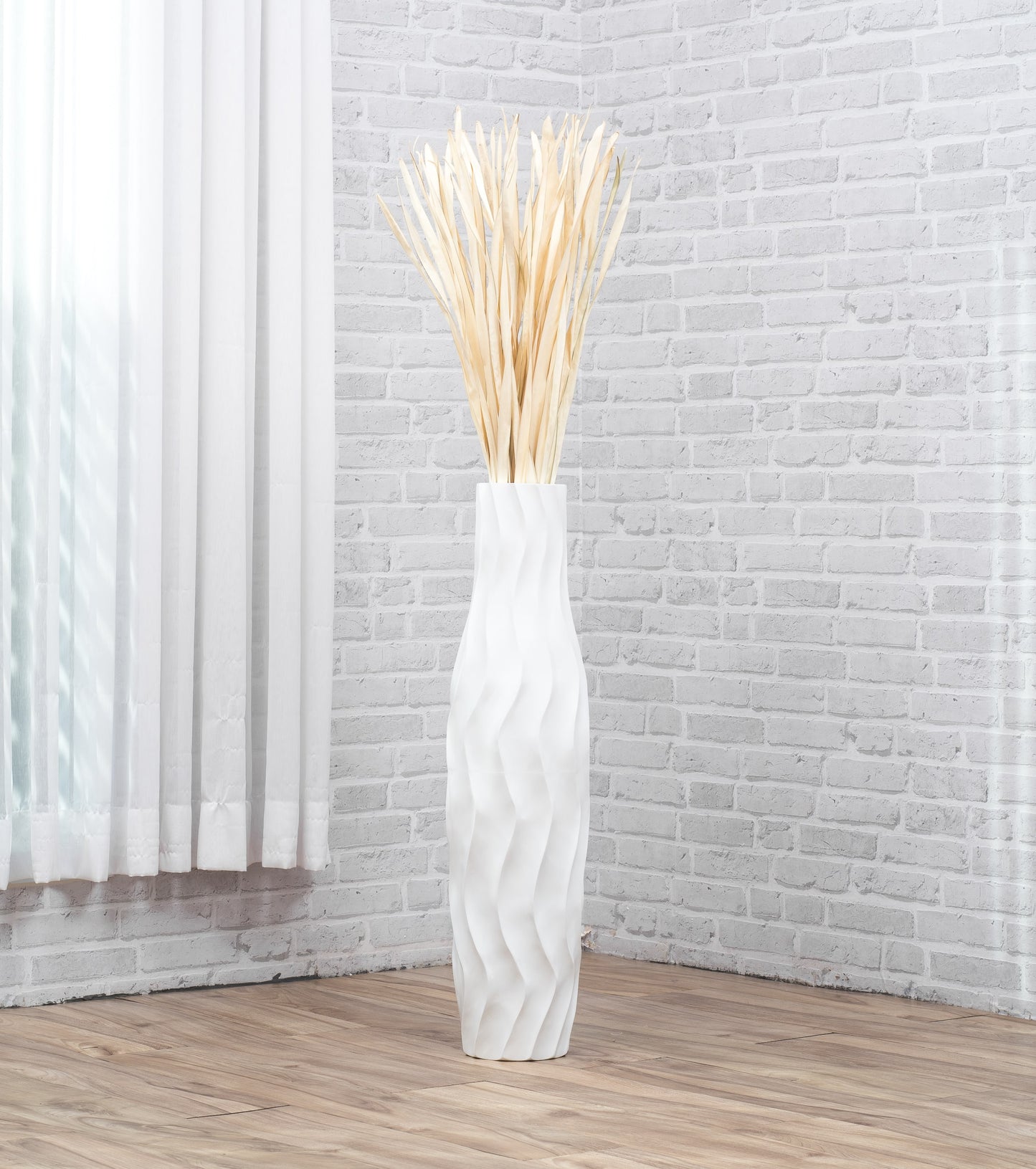 Large Mango Wood Floor Vase – Handcrafted Decorative Highlight from Thailand, white, 26 inches