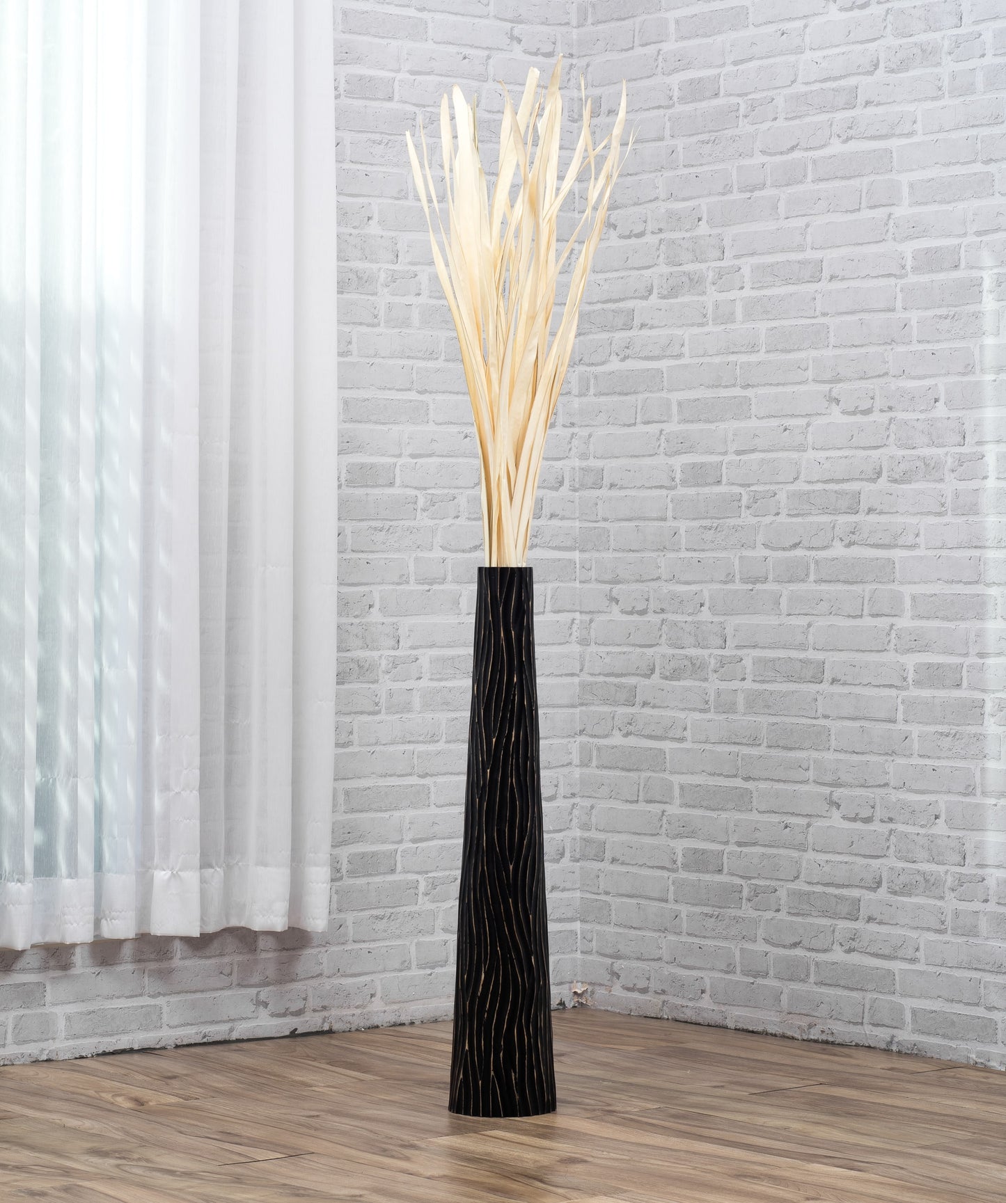Large Mango Wood Floor Vase – Handcrafted Decorative Highlight from Thailand, black, 26 inches