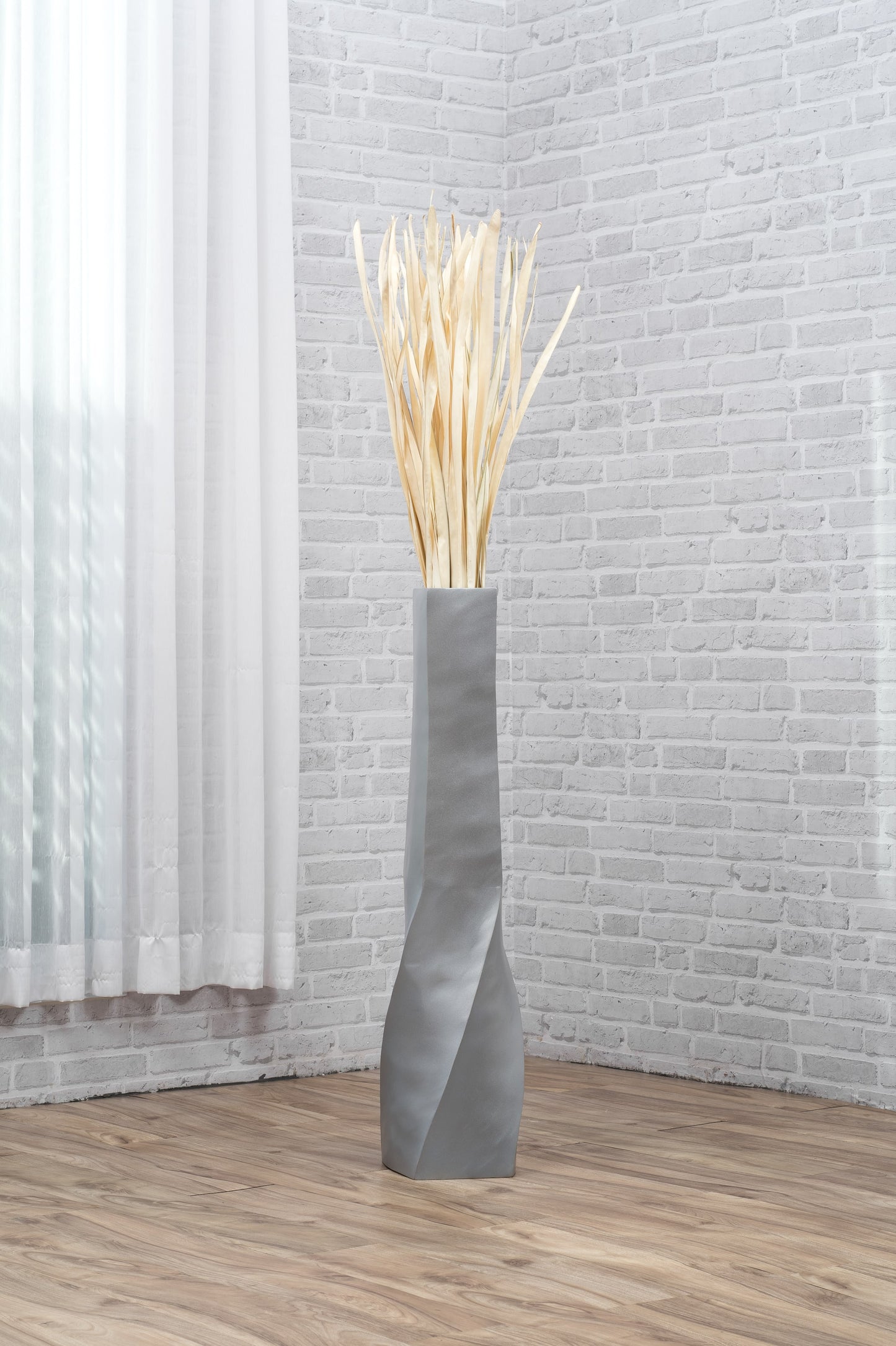 Large Mango Wood Floor Vase – Handcrafted Decorative Highlight from Thailand, silver, 34 inches