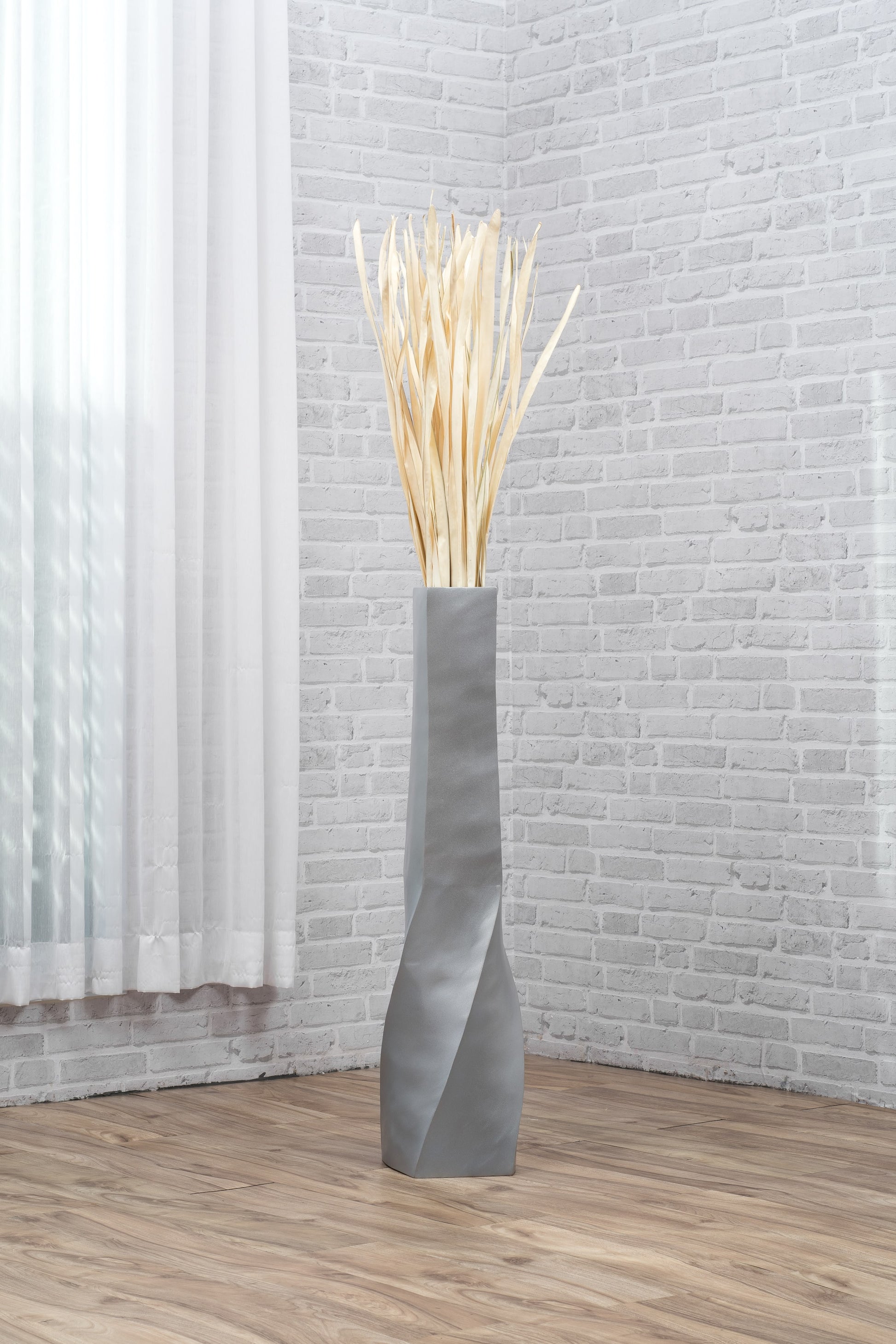 Large Mango Wood Floor Vase – Handcrafted Decorative Highlight from Thailand, silver, 34 inches