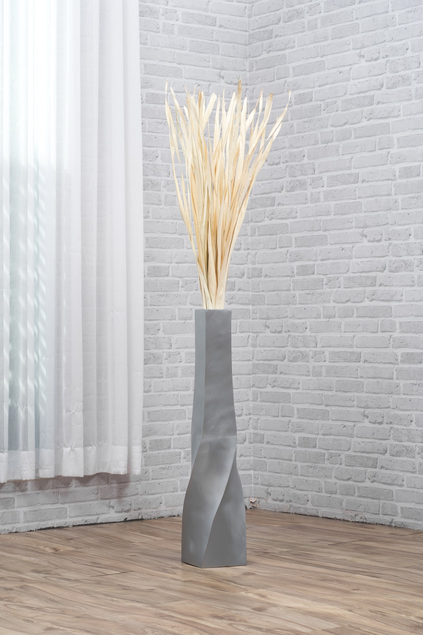 Large Mango Wood Floor Vase – Handcrafted Decorative Highlight from Thailand, silver, 26 inches