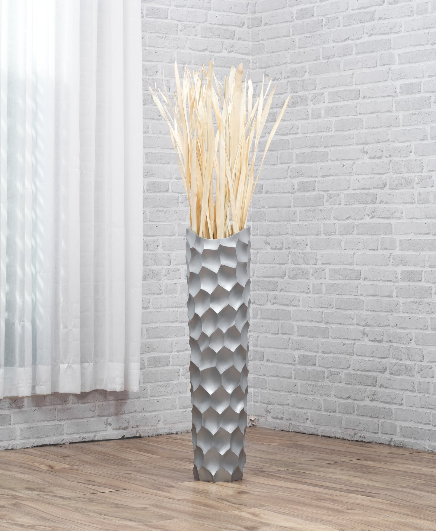 Large Mango Wood Floor Vase – Handcrafted Decorative Highlight from Thailand, silver, 26 inches