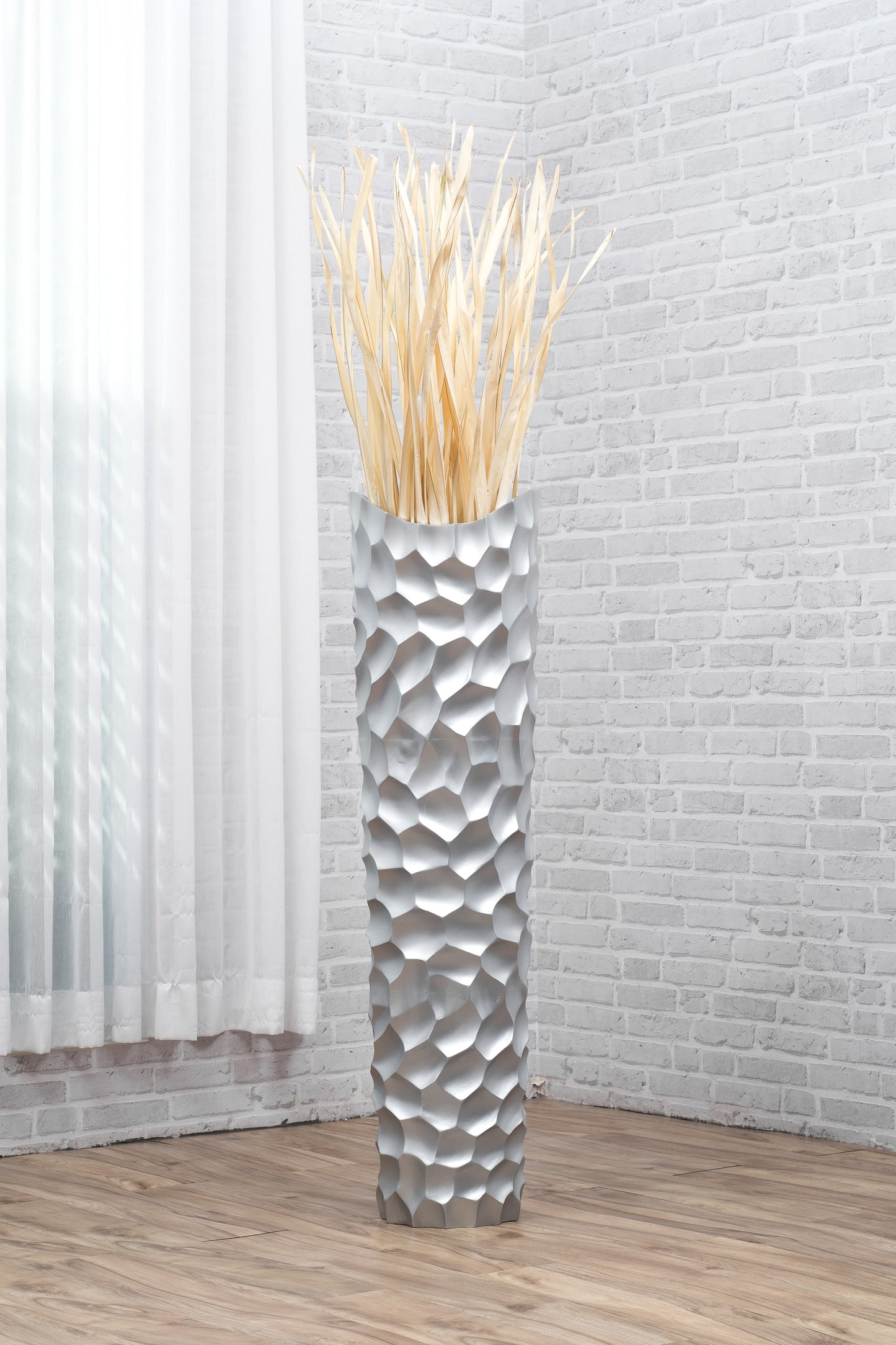 Large Mango Wood Floor Vase – Handcrafted Decorative Highlight from Thailand, silver, 41 inches