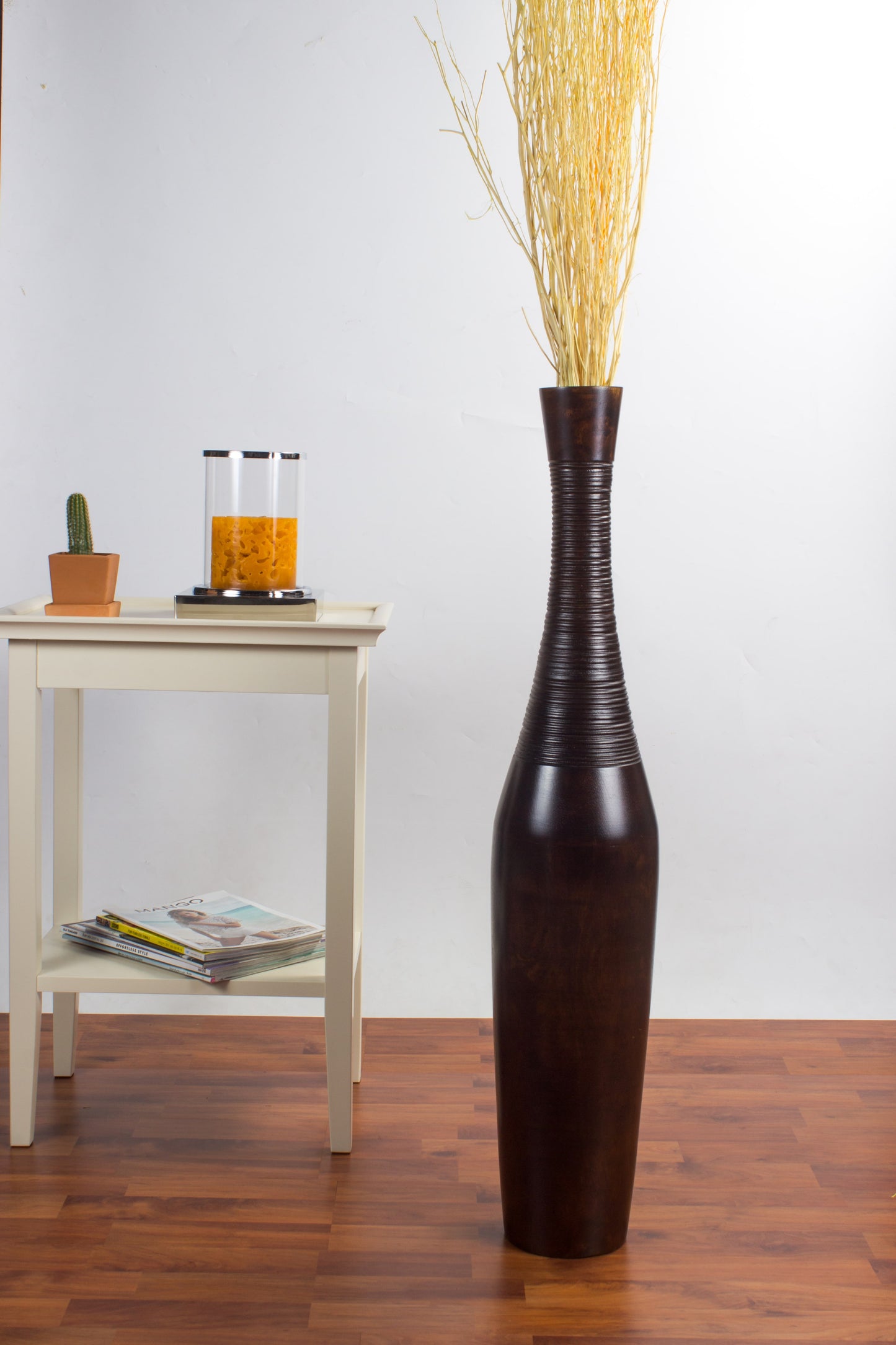 Large Mango Wood Floor Vase – Handcrafted Decorative Highlight from Thailand, brown, 34 inches