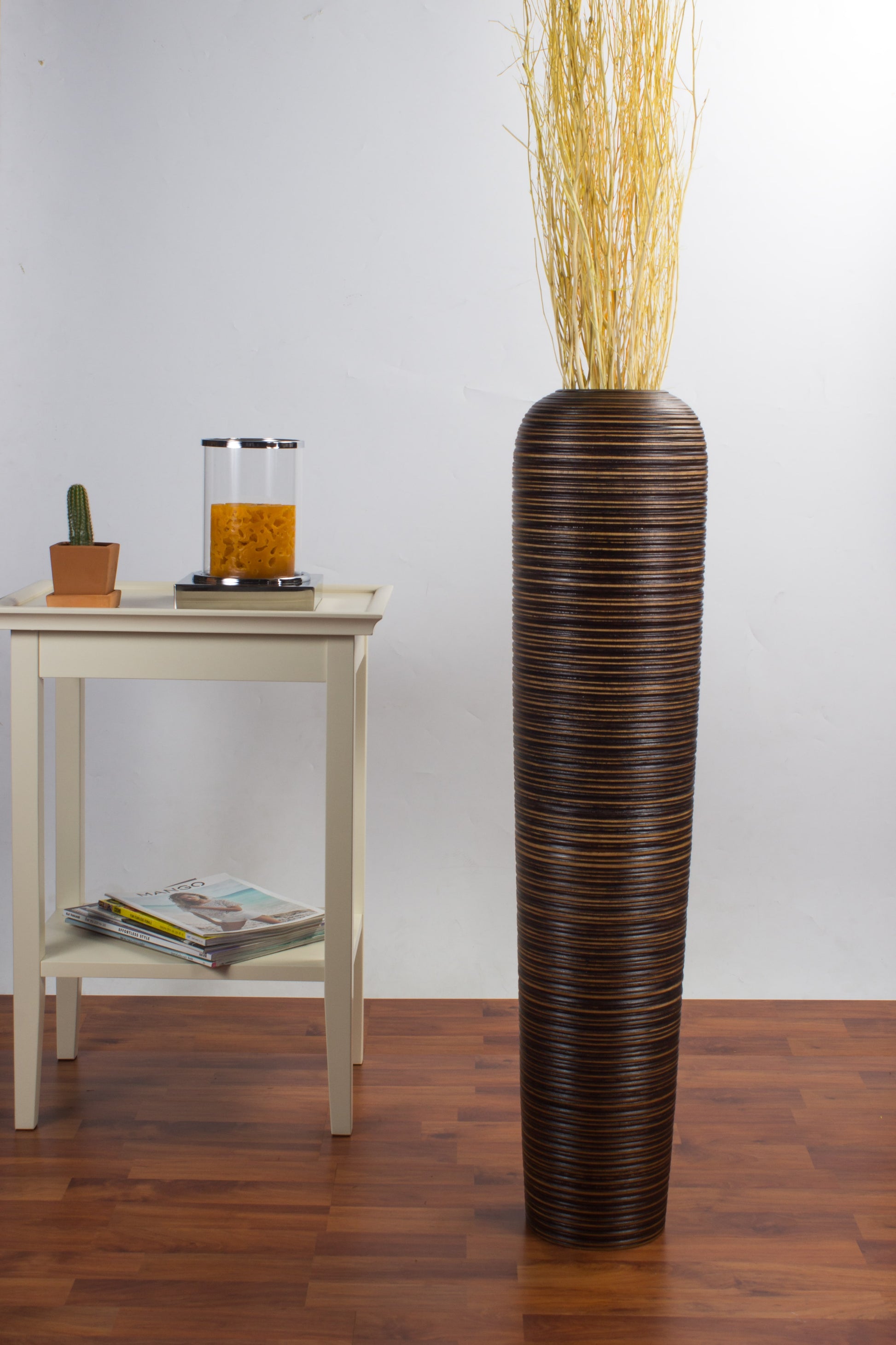 Large Mango Wood Floor Vase – Handcrafted Decorative Highlight from Thailand, brown, 34 inches