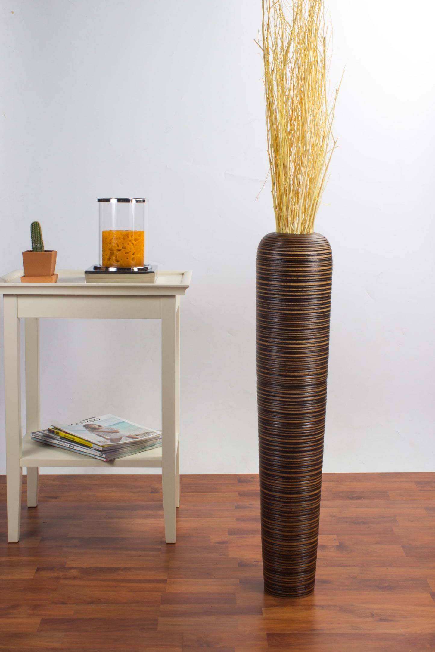 Large Mango Wood Floor Vase – Handcrafted Decorative Highlight from Thailand, brown, 26 inches