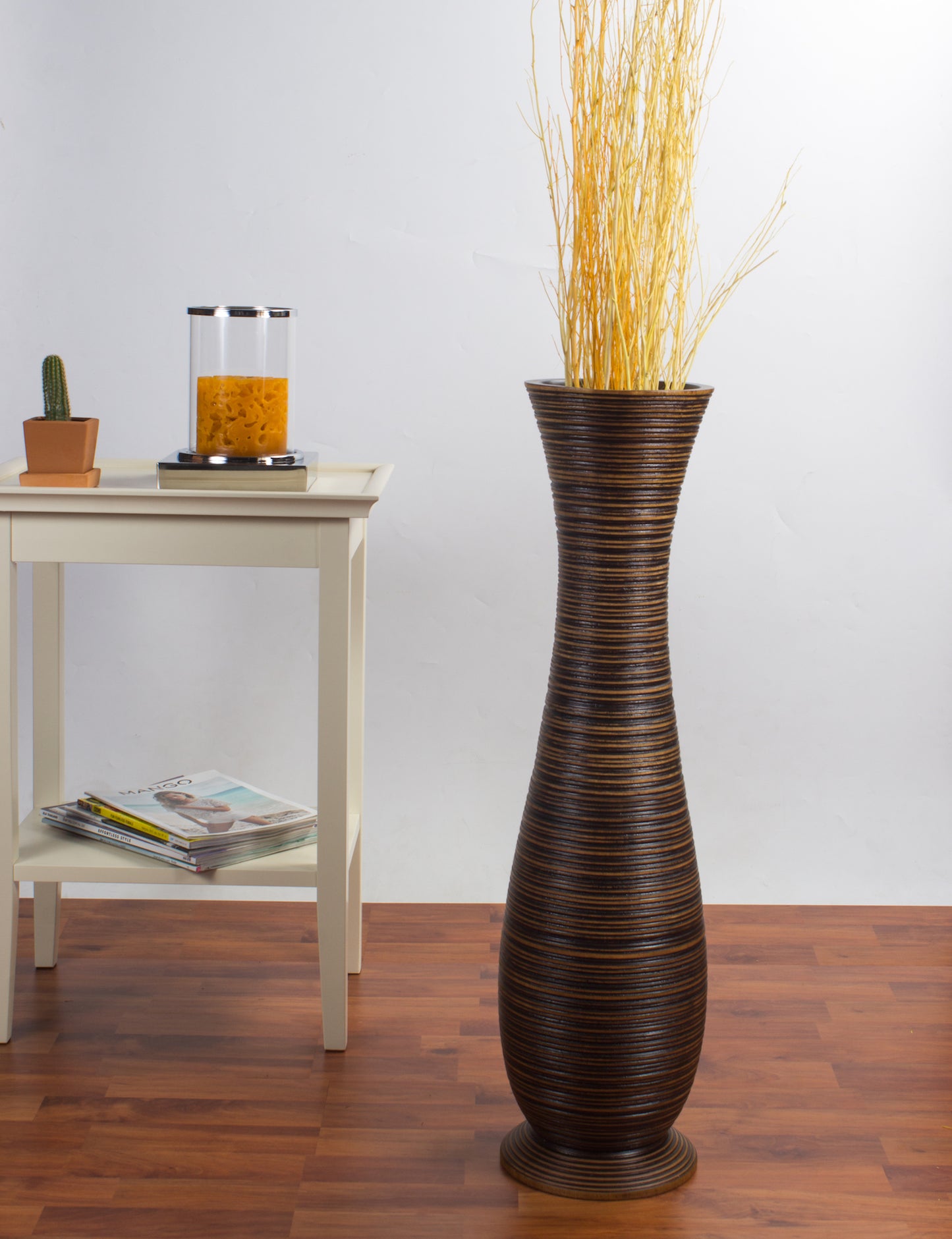 Large Mango Wood Floor Vase – Handcrafted Decorative Highlight from Thailand, brown, 26 inches
