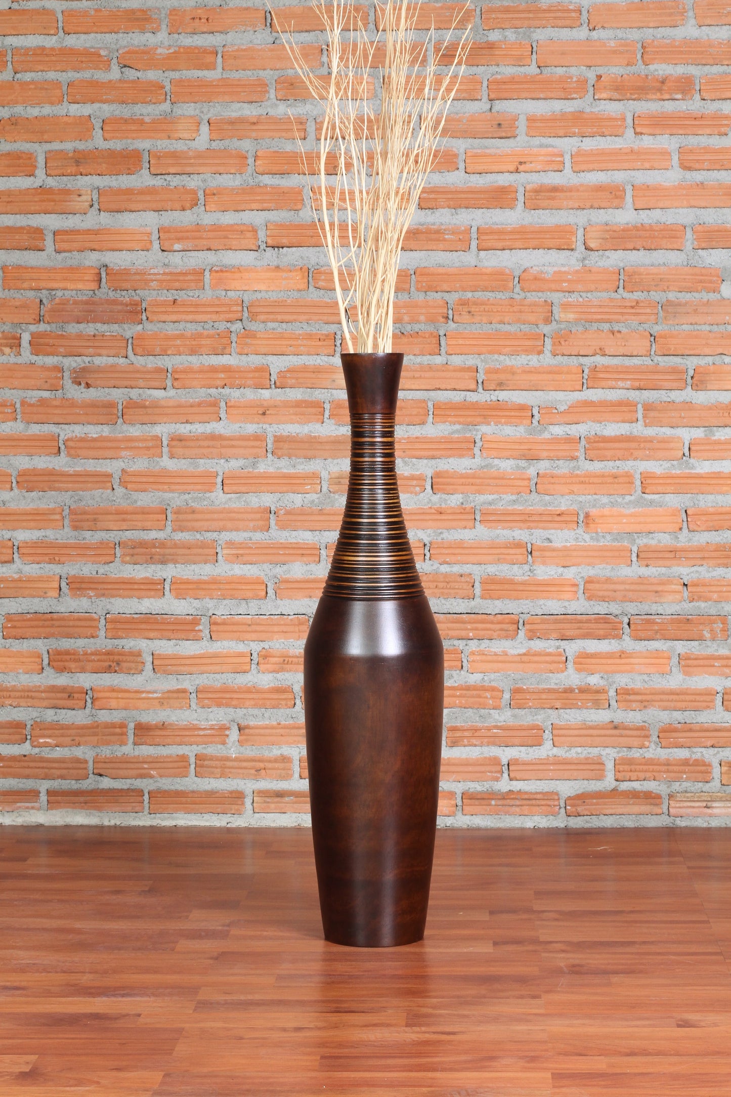 Large Mango Wood Floor Vase – Handcrafted Decorative Highlight from Thailand, brown, 26 inches