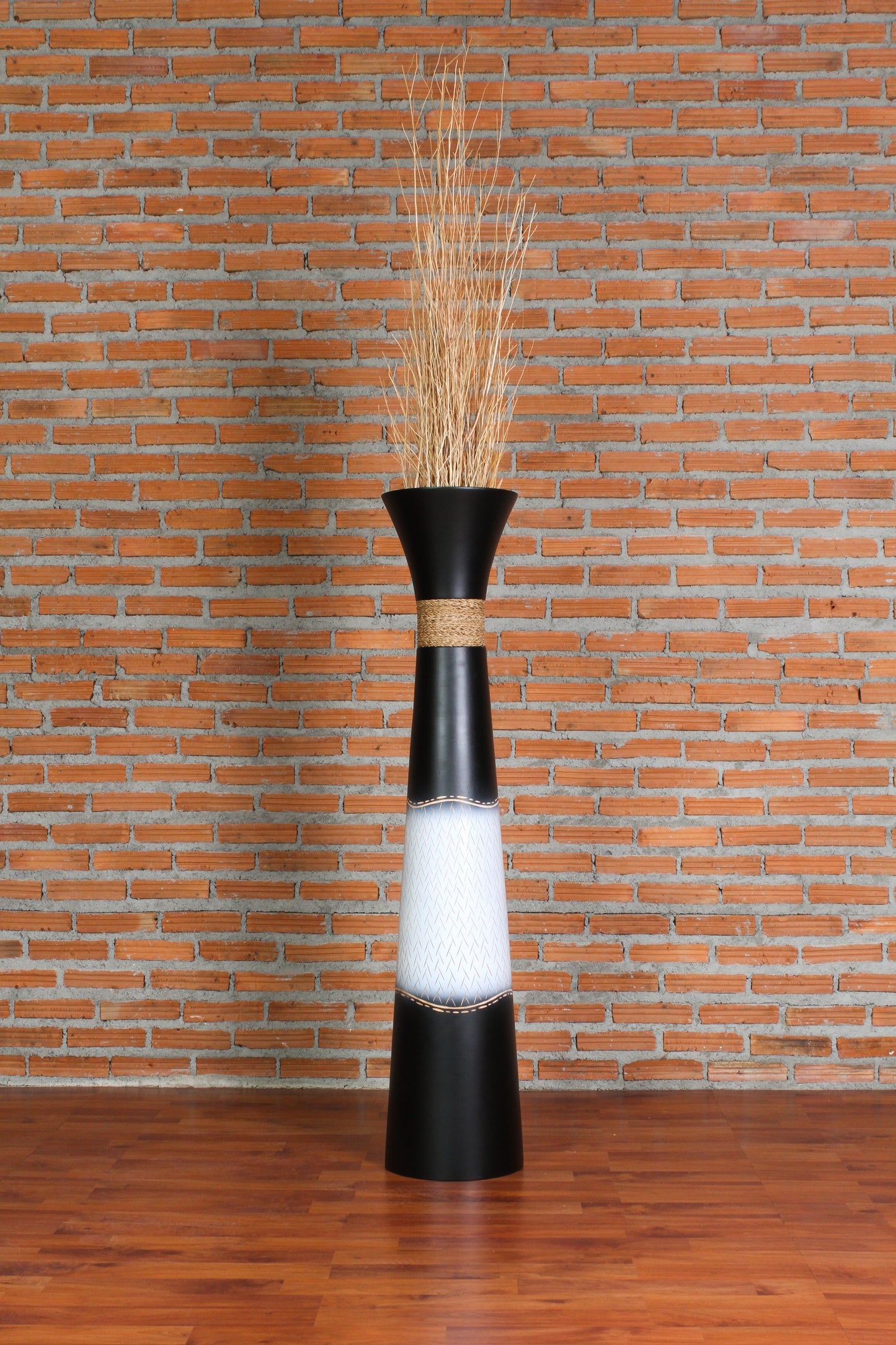 Large Mango Wood Floor Vase – Handcrafted Decorative Highlight from Thailand, black, white, 41 inches