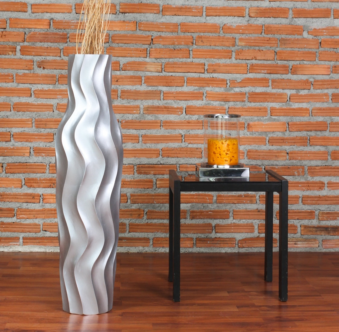 Compact Resin Vase – Stylish Waterproof Decorative Vase for Floor, Table or Shelf, silver, 26 inches